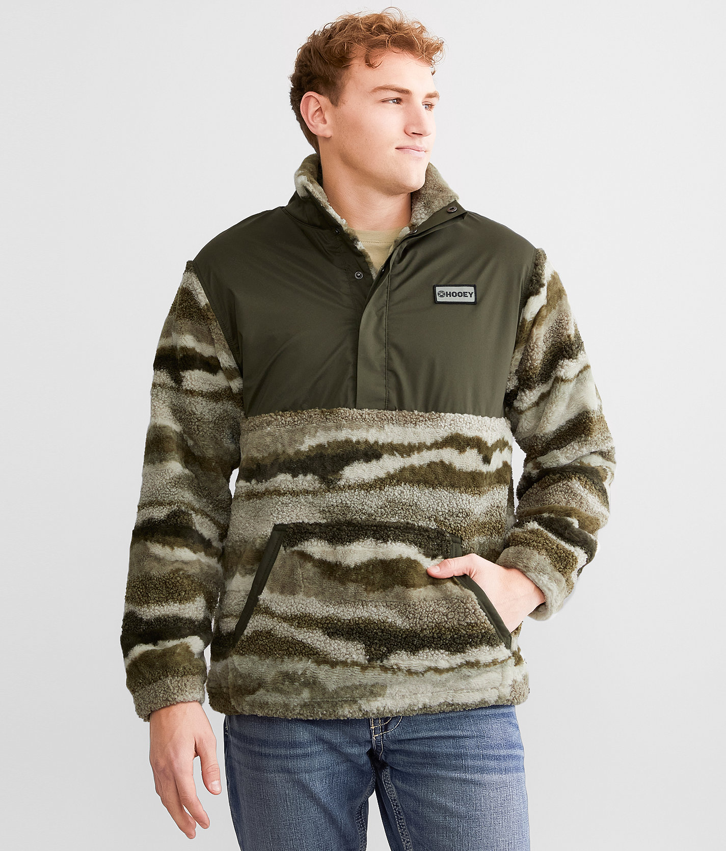 Hooey Sherpa Fleece Quarter Snap Pullover - Men's Sweatshirts in Green