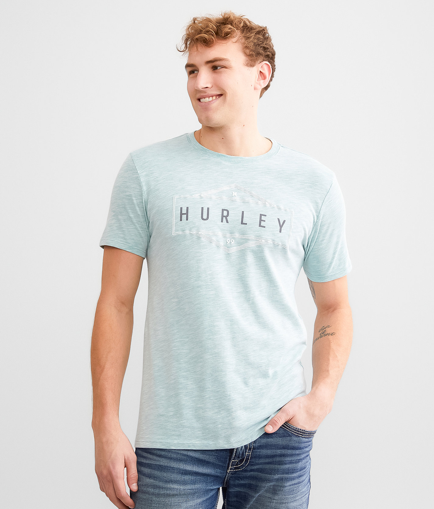 Hurley Static T-Shirt - Men's T-Shirts in Teal White H2O Dri
