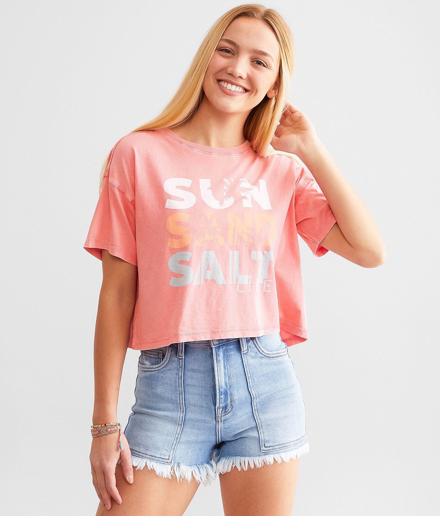 Salt Life Sun Sand & Salt Cropped T-Shirt - Women's T-Shirts in Ocean Coral