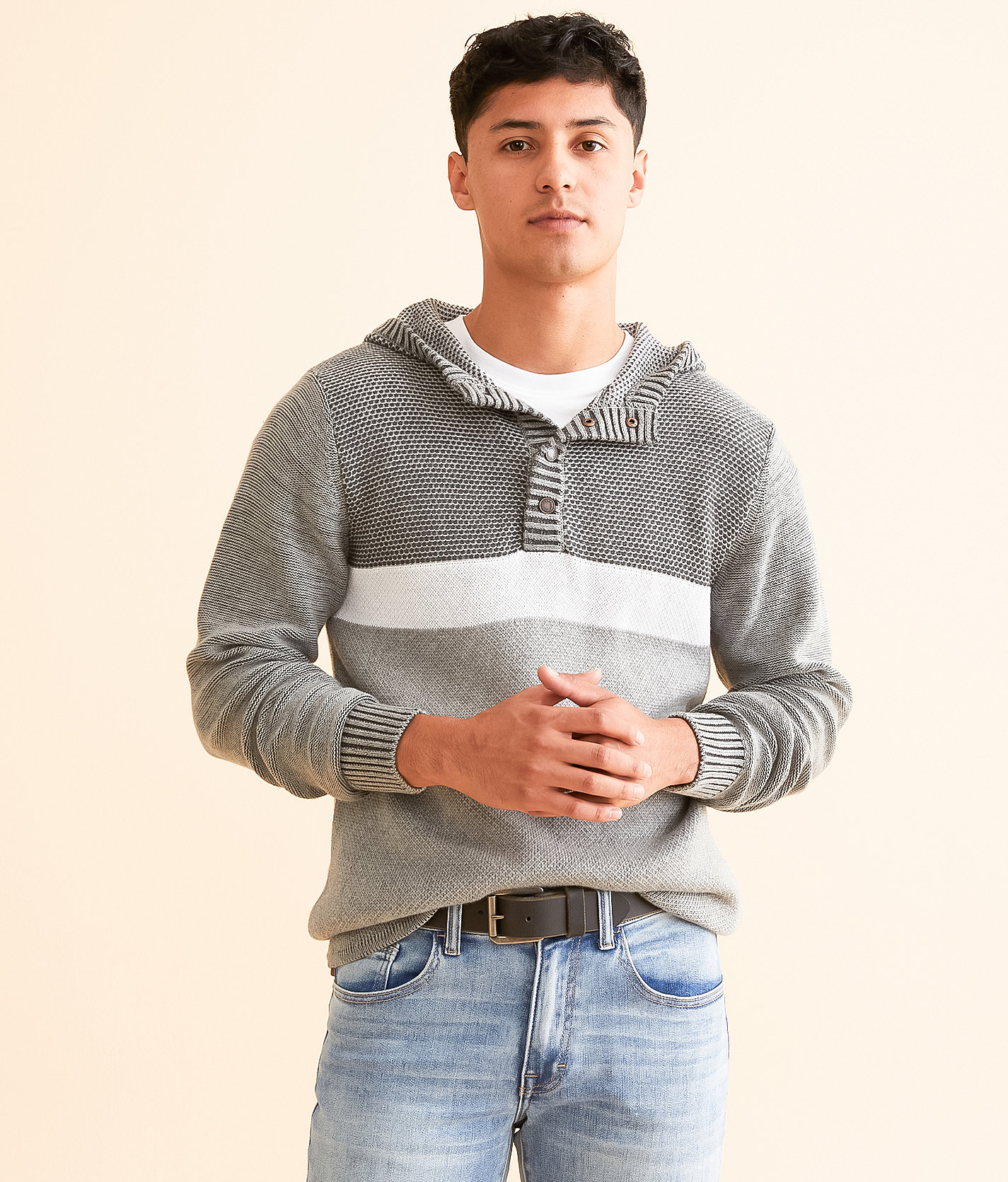 Outpost Makers Hooded Henley Sweater - Men's Sweaters in Grey Combo