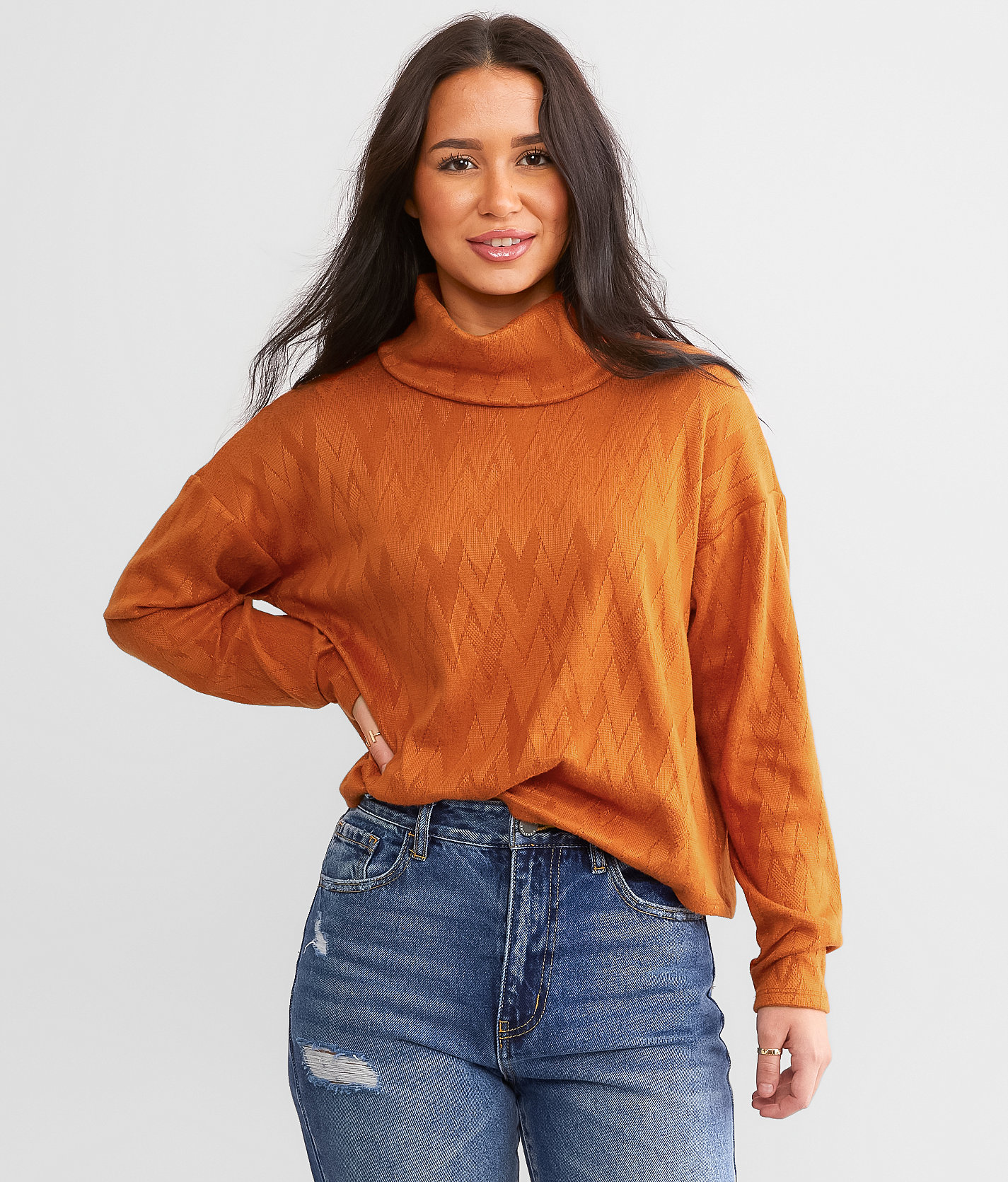 Daytrip Turtleneck Chevron Top - Women's Shirts & Blouses in Cinnamon Stick