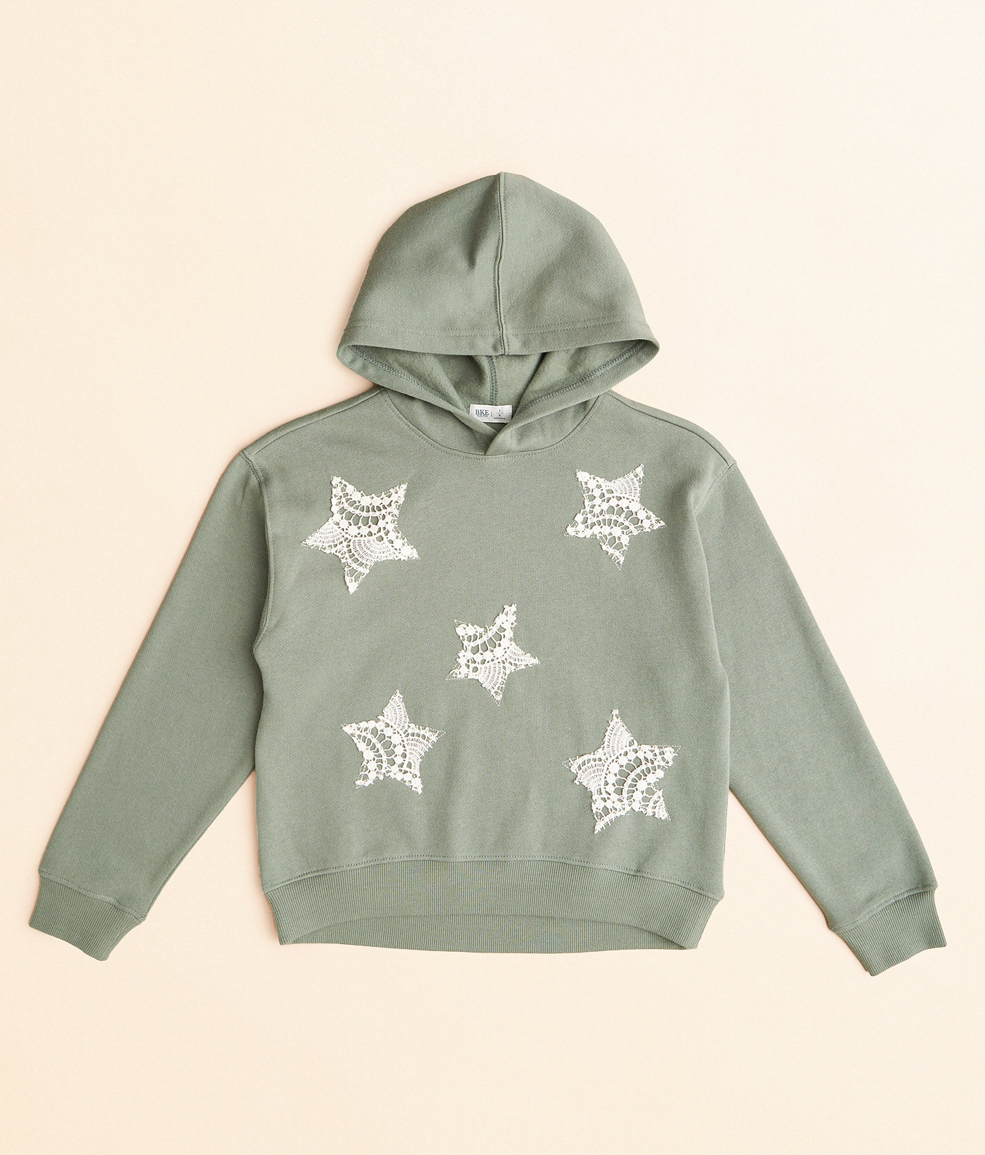 Girls - BKE Star Crochet Applique Hooded Sweatshirt - Girl's Sweatshirts in Agave Green