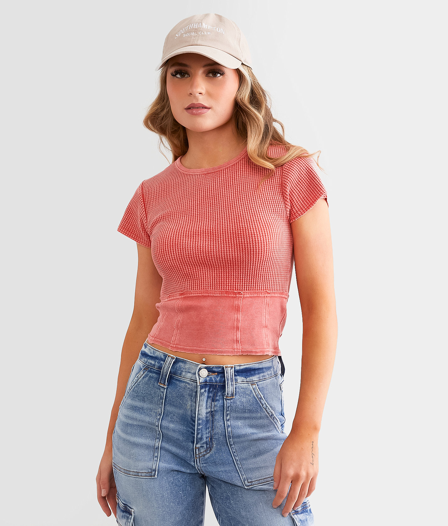 Gilded Intent Pieced Waffle Knit Top - Women's Shirts & Blouses in Grenadine