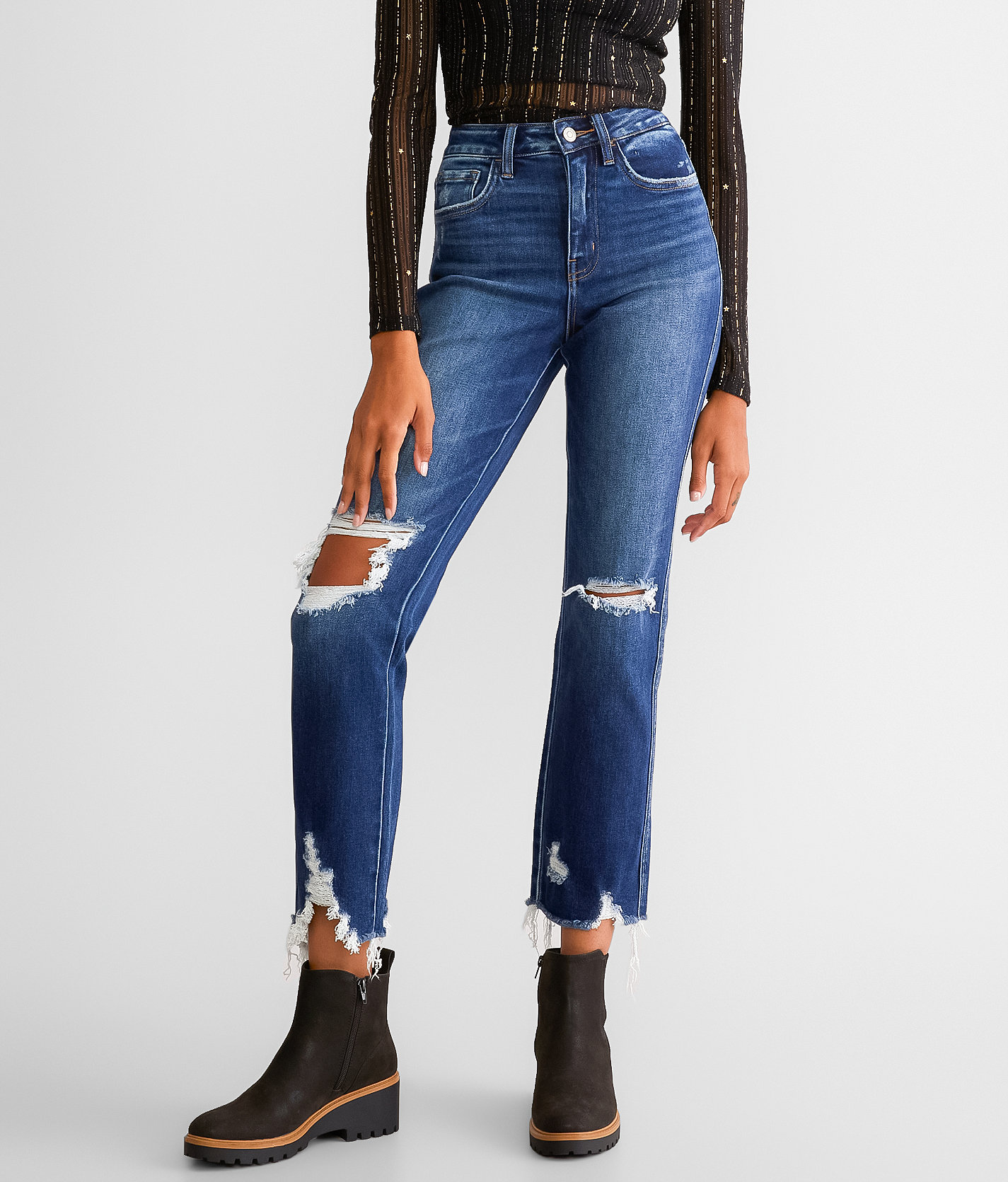 Flying Monkey High Rise Cropped Straight Stretch Jean - Women's Jeans in Reassurance