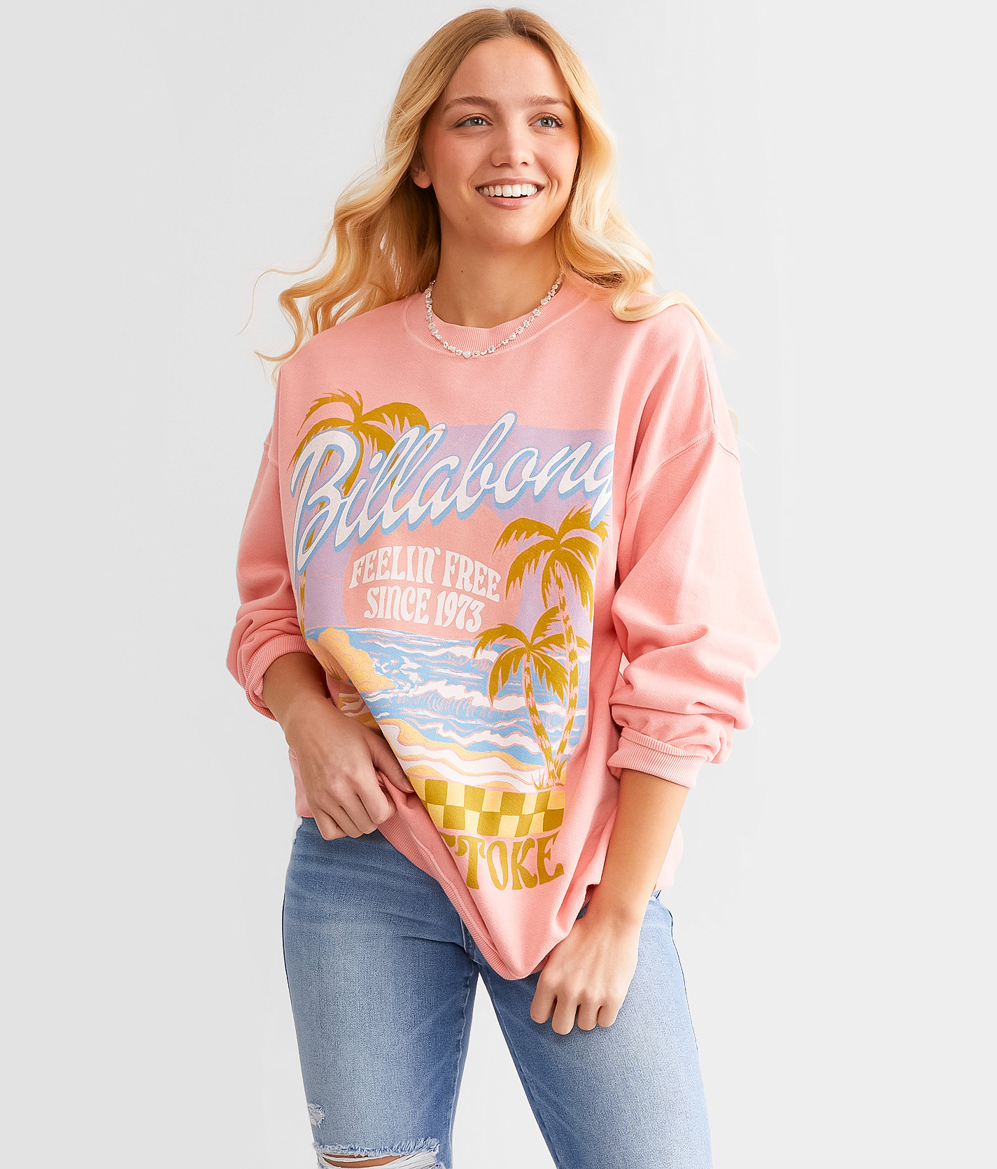 Billabong Ride In Oversized Pullover - Women's Sweatshirts in Flamingo