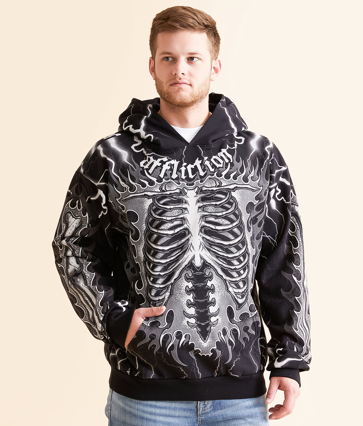Affliction Melted Bone Hooded Sweatshirt - Men's Sweatshirts in Black Multi