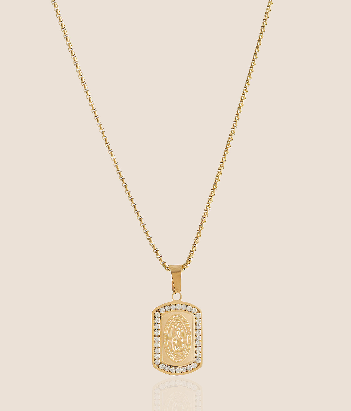 BKE Rhinestone Dog Tag 23" Necklace - Men's Jewelry in Gold