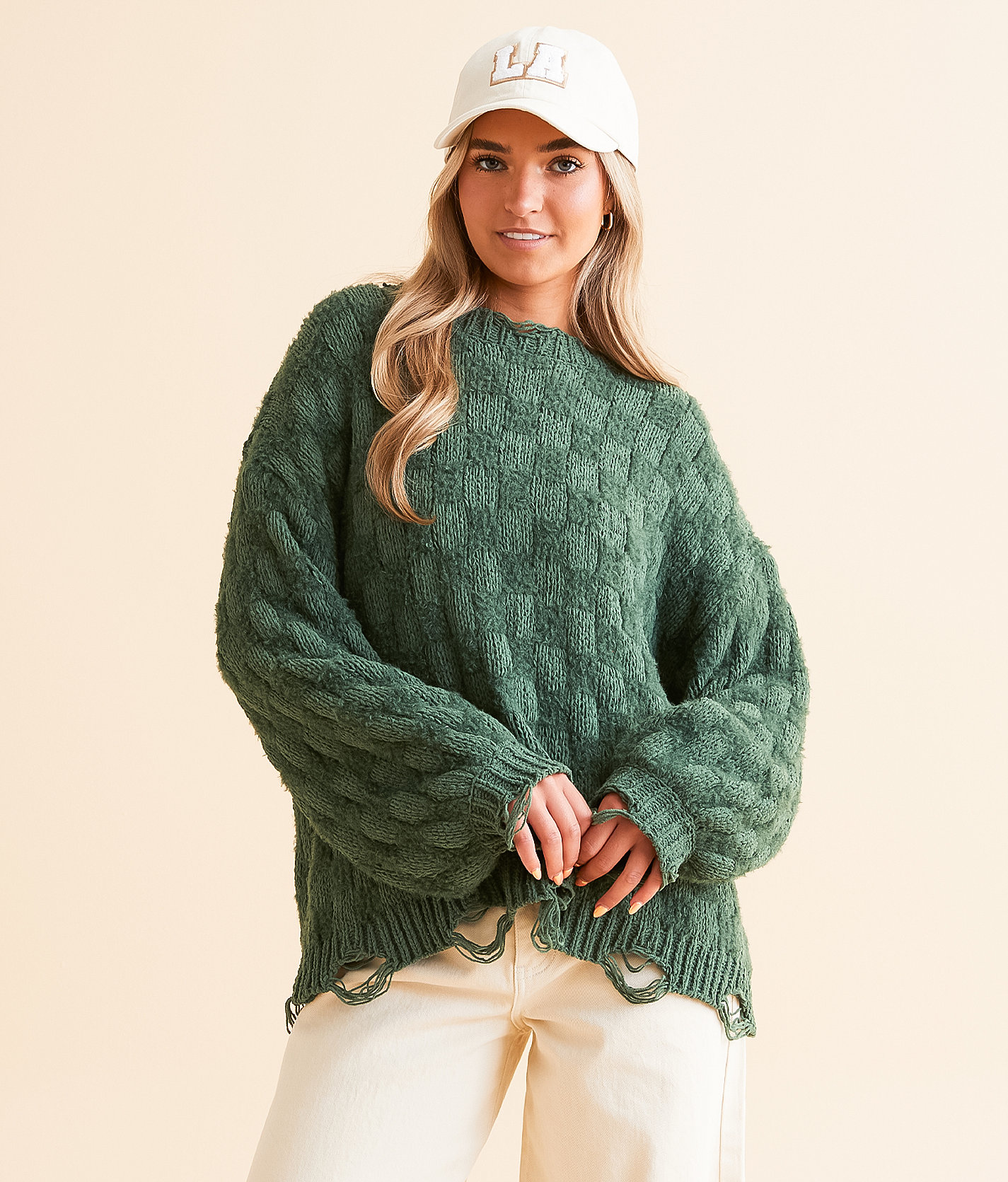 POL Destructed Chenille Sweater - Women's Sweaters in Forest Green