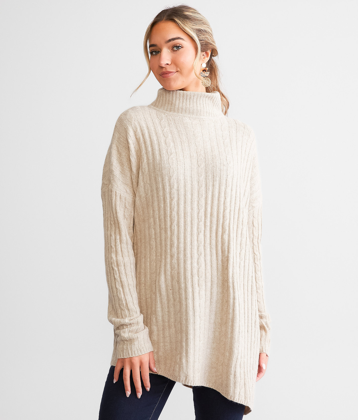 red by BKE Cable Knit Sweater - Women's Sweaters in Beige