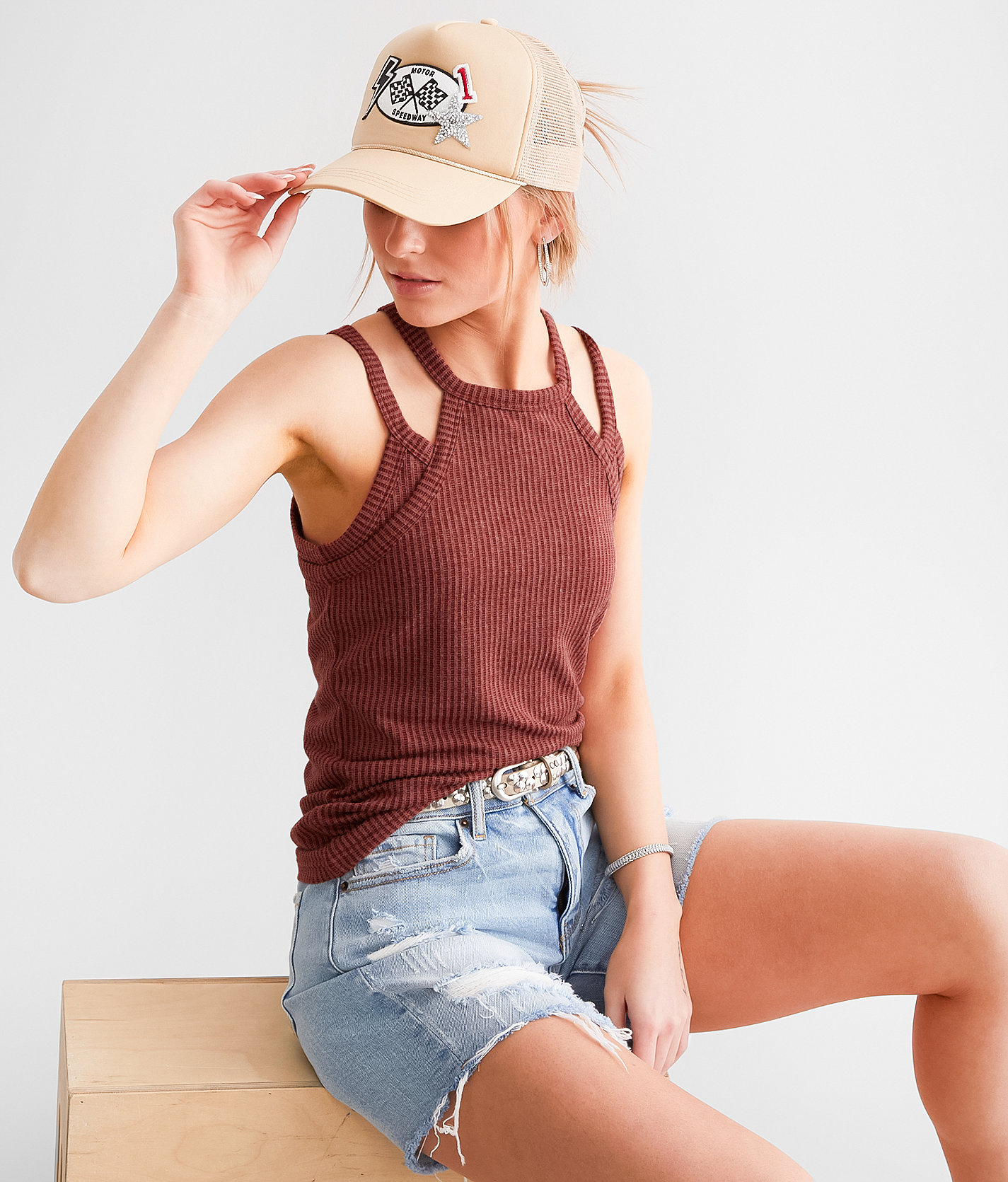 Gilded Intent High Neck Layered Tank Top - Women's Tank Tops in Russet Brown