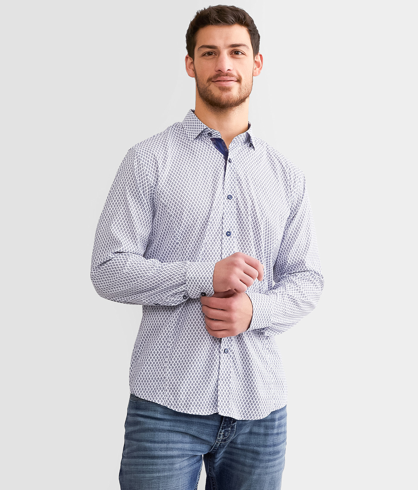 Eight X Diamond Print Shirt - Men's Shirts in White