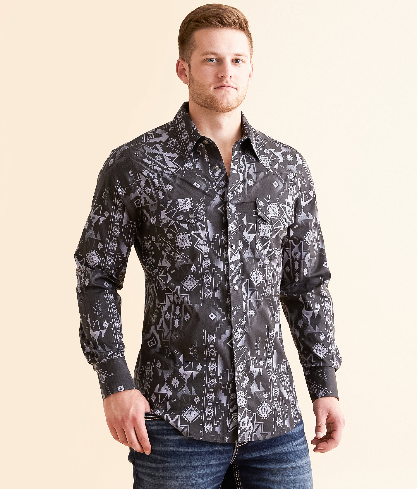 Rock & Roll Denim Aztec Stretch Shirt - Men's Shirts in Black