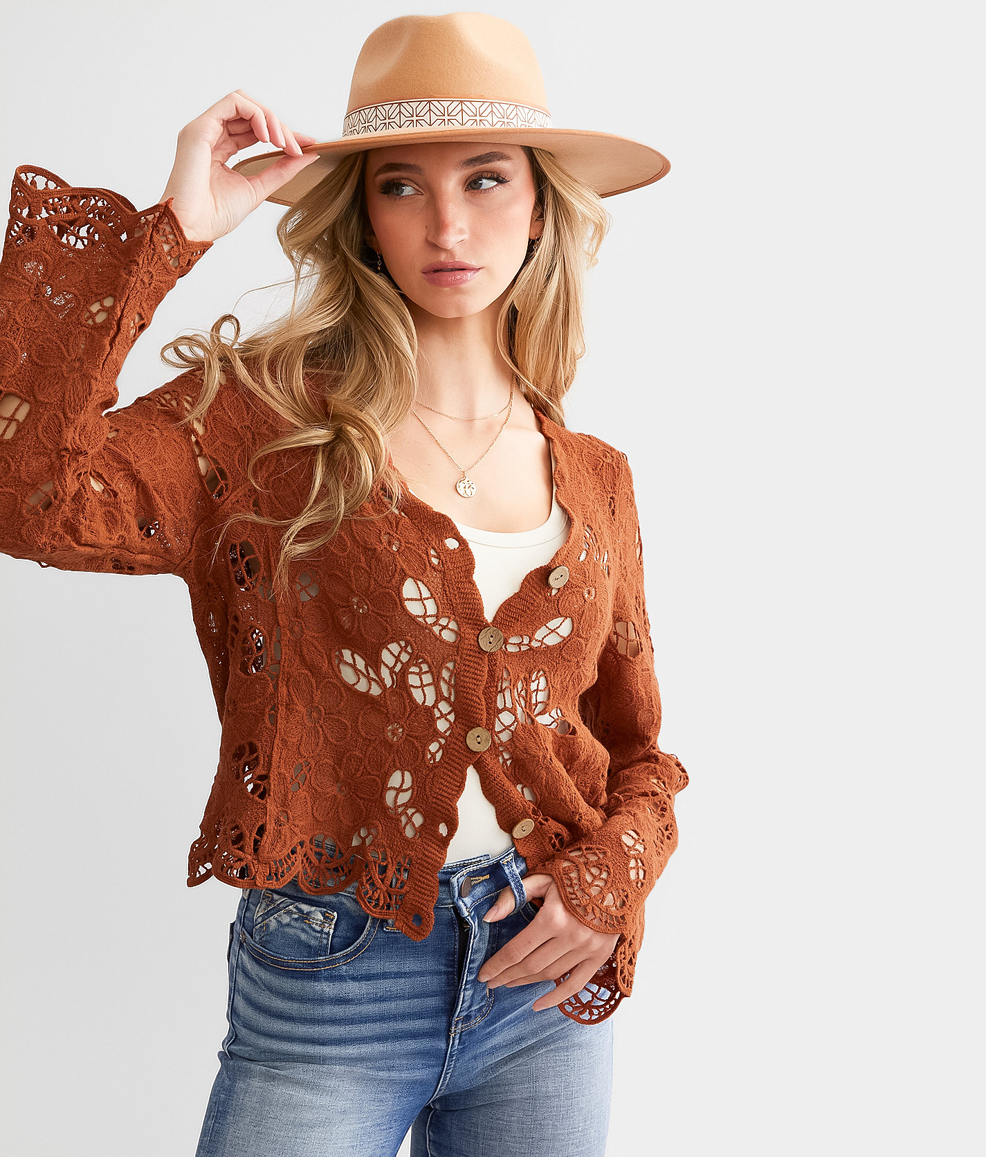 Daytrip Floral Crochet Cropped Cardigan Sweater - Women's Sweaters in Coconut Shell