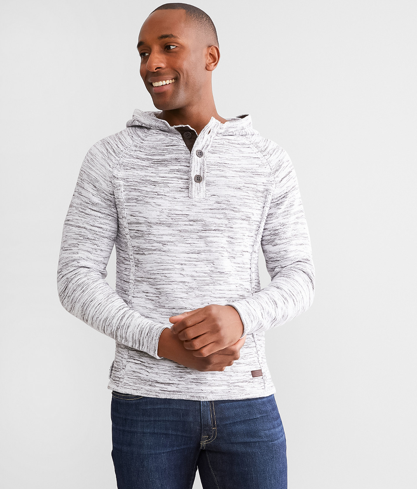 Outpost Makers Marled Henley Sweater - Men's Sweaters in White Brown