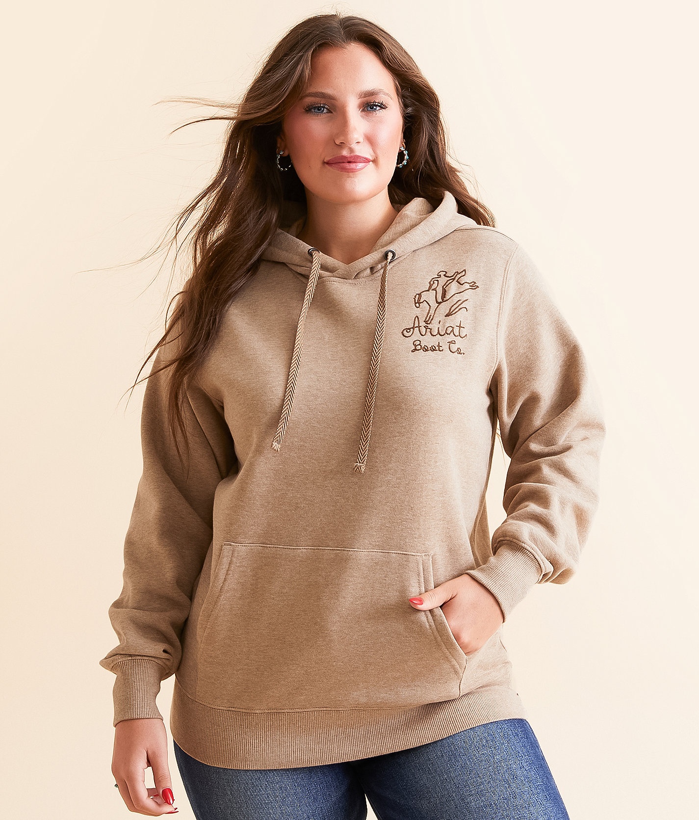 Ariat Bronco Stitch Hooded Sweatshirt - Women's Sweatshirts in Dark Oatmeal Heather