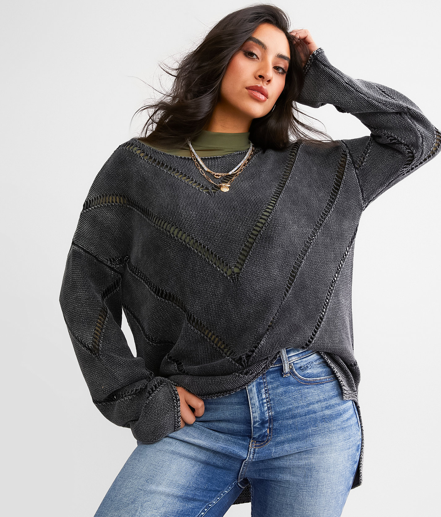 BKE Washed Chevron Sweater - Women's Sweaters in Black