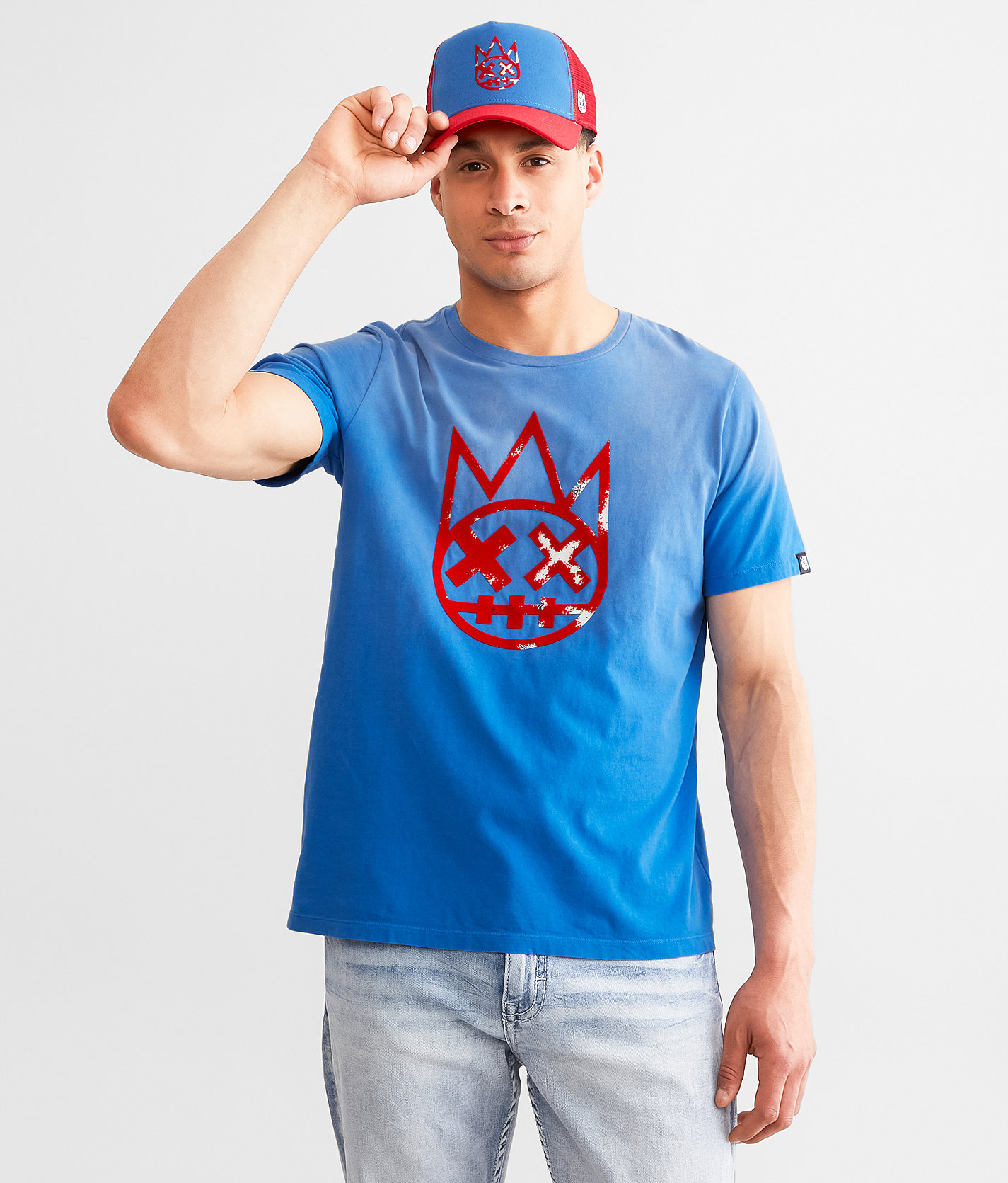 Cult of Individuality Flocked Shimuchan T-Shirt - Men's T-Shirts in Vintage Blue