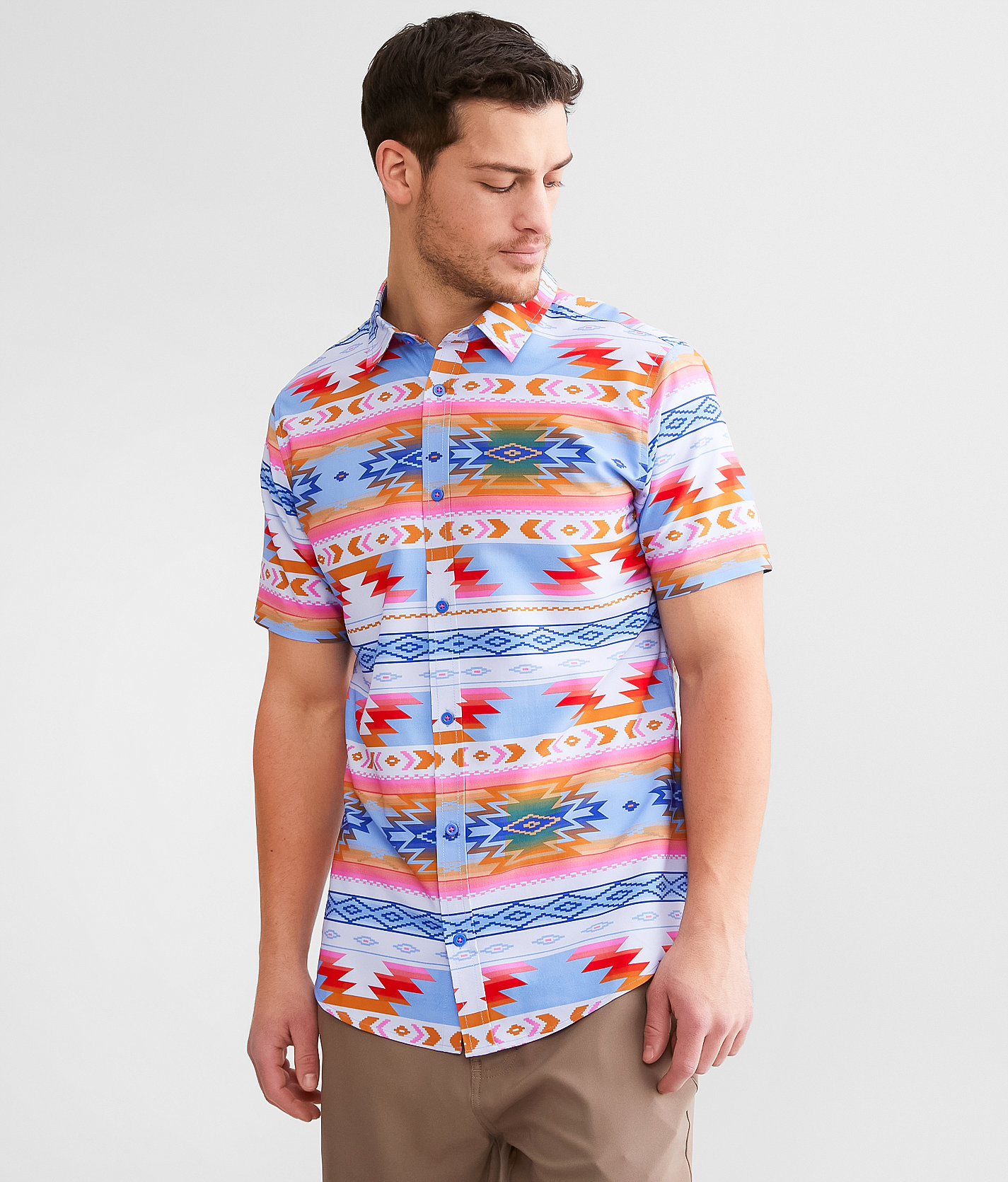 Departwest Southwestern Performance Shirt - Men's Shirts in Blue Pink