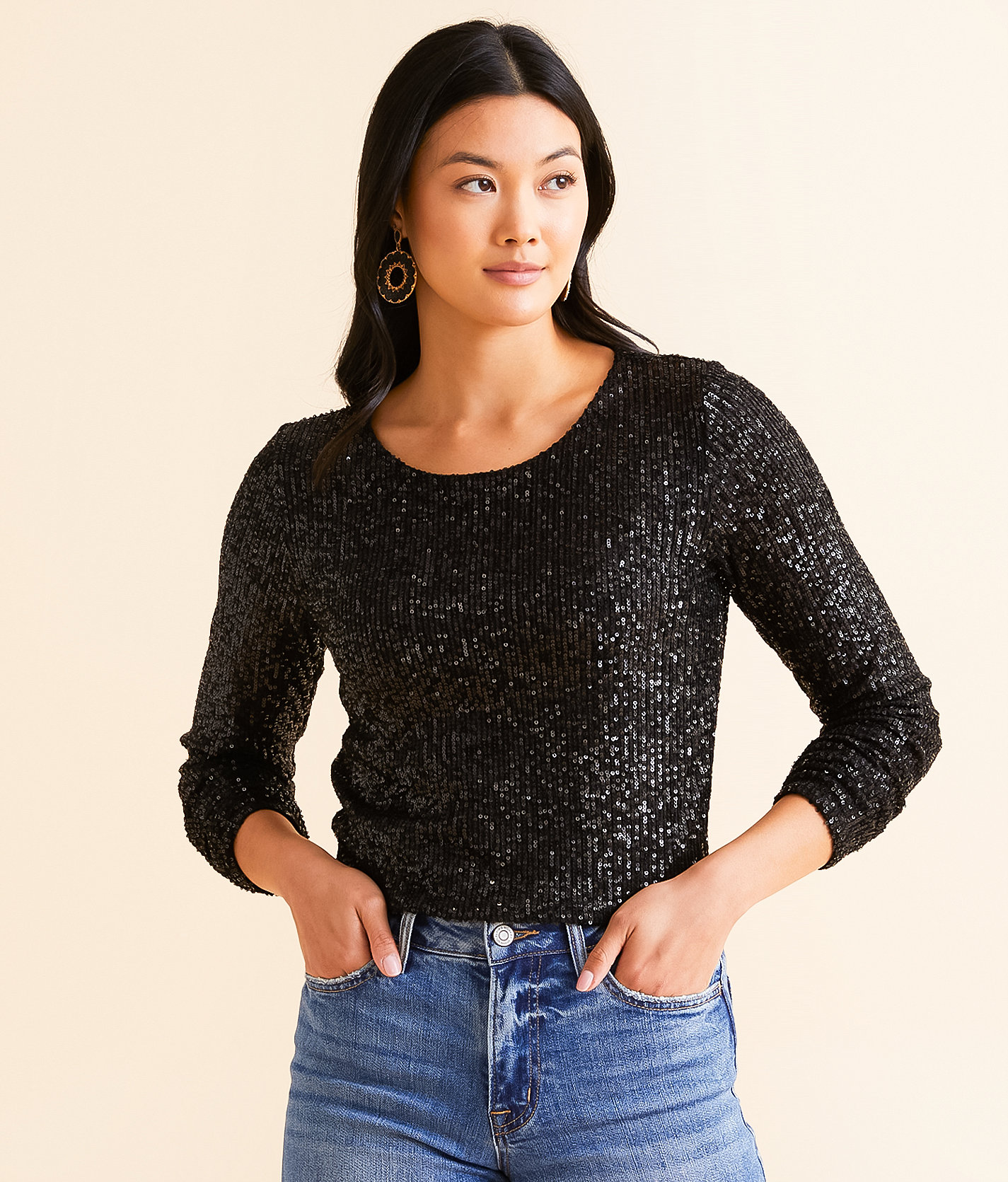 Z Supply Aurora Sequin Cropped Top - Women's Shirts & Blouses in Black