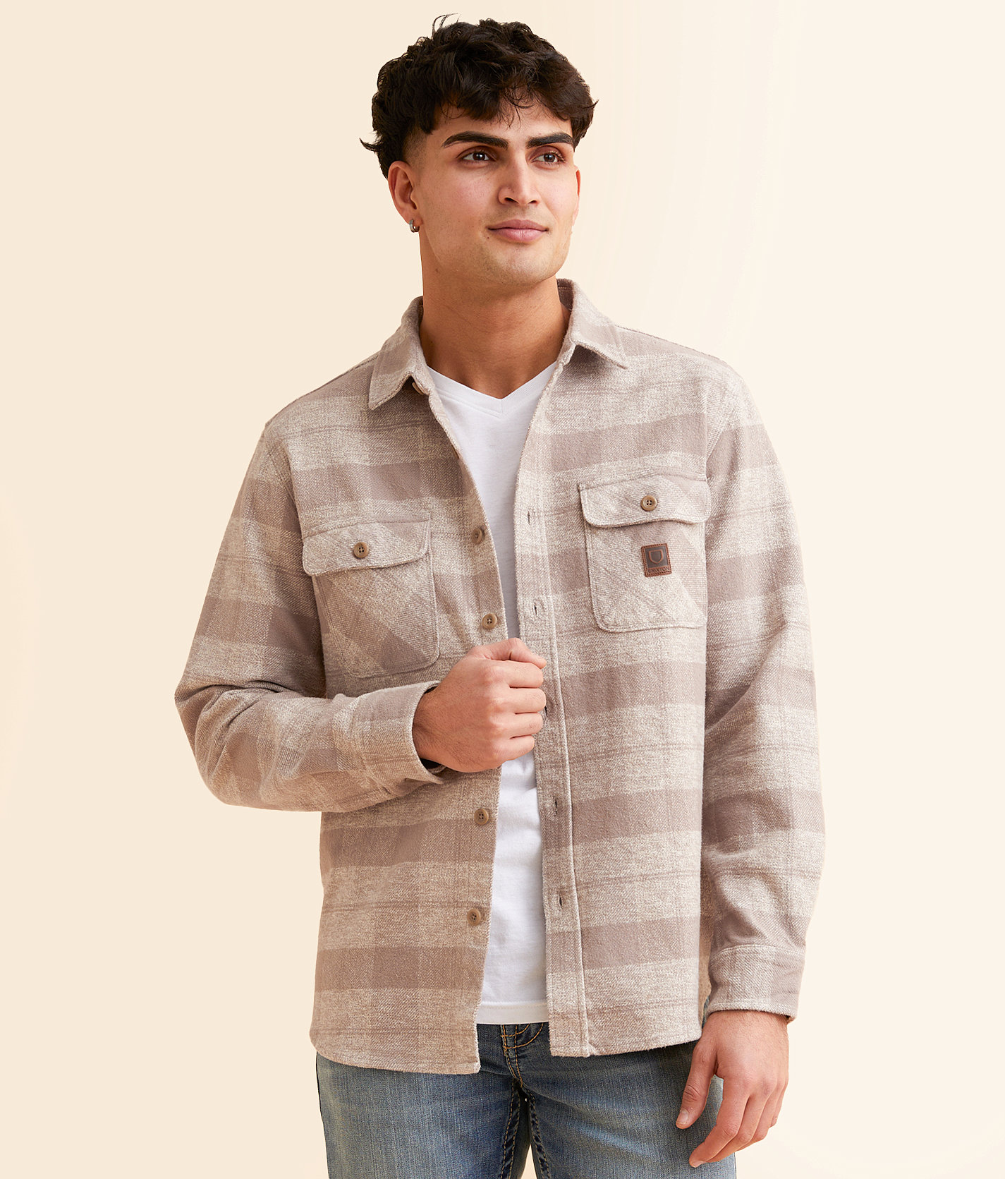 Brixton Bowery Flannel Shirt - Men's Shirts in Off White Cinder Grey