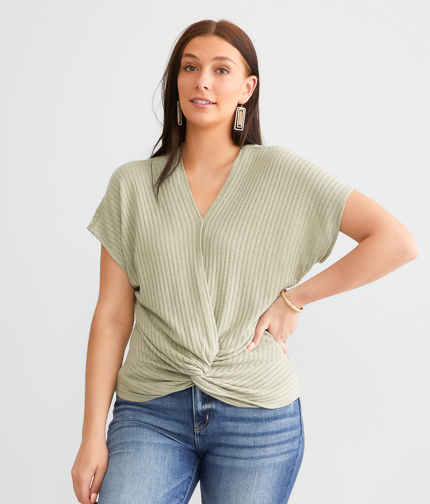 Daytrip Surplice Twist Front Top - Women's Shirts & Blouses in Olive