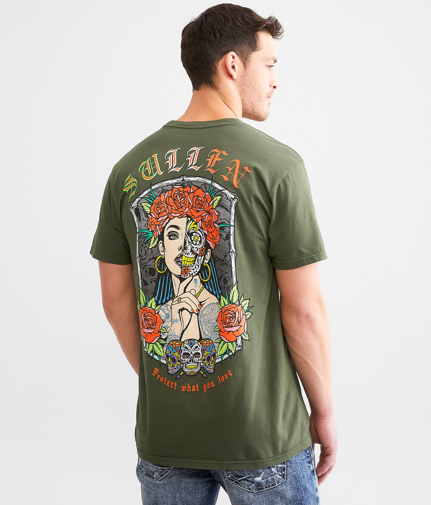 Sullen Sugar Skull Girl T-Shirt - Men's T-Shirts in Kombu Green