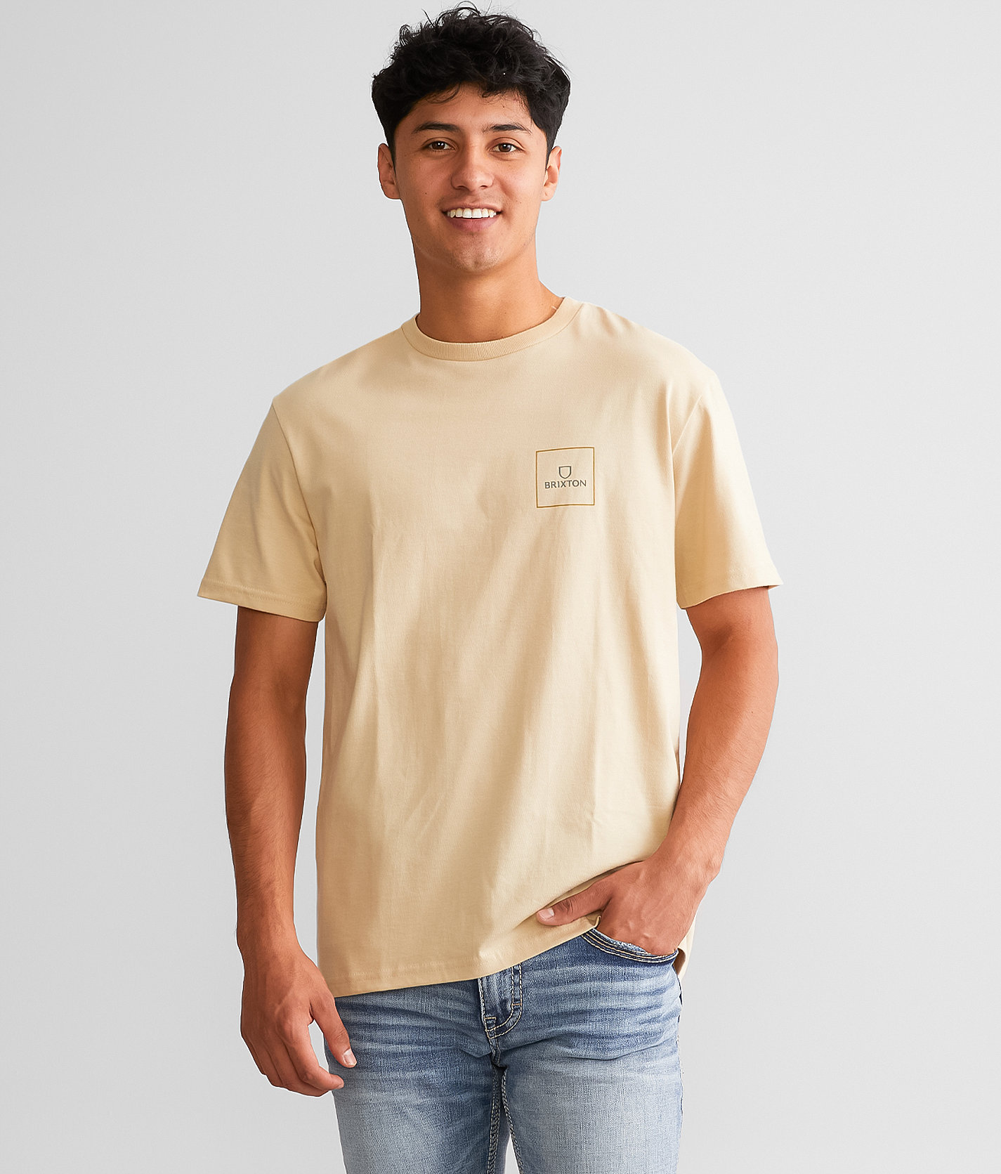 Brixton Alpha Square T-Shirt - Men's T-Shirts in Cream Olive