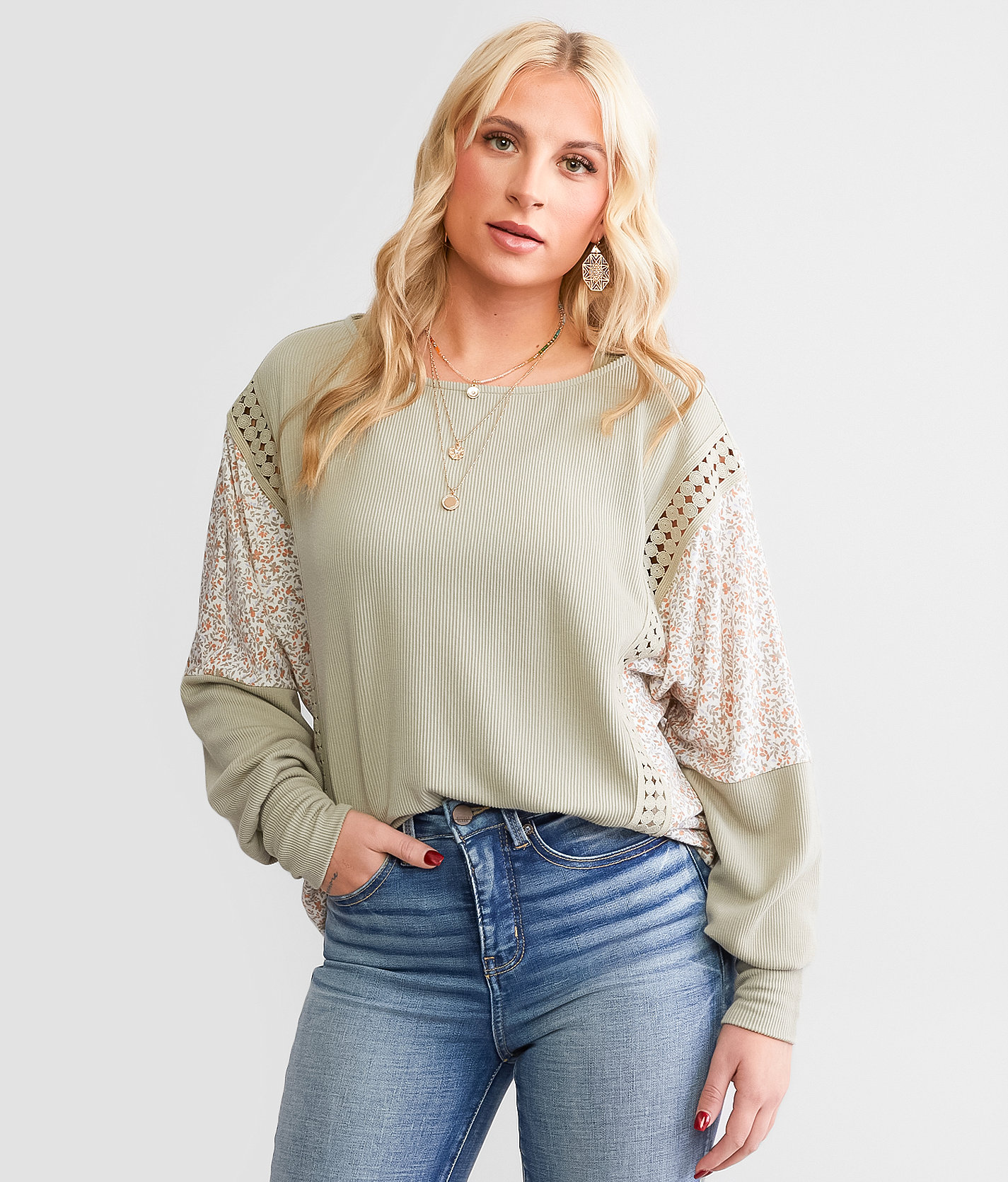 Daytrip Pieced Floral Top - Women's Shirts & Blouses in London Fog