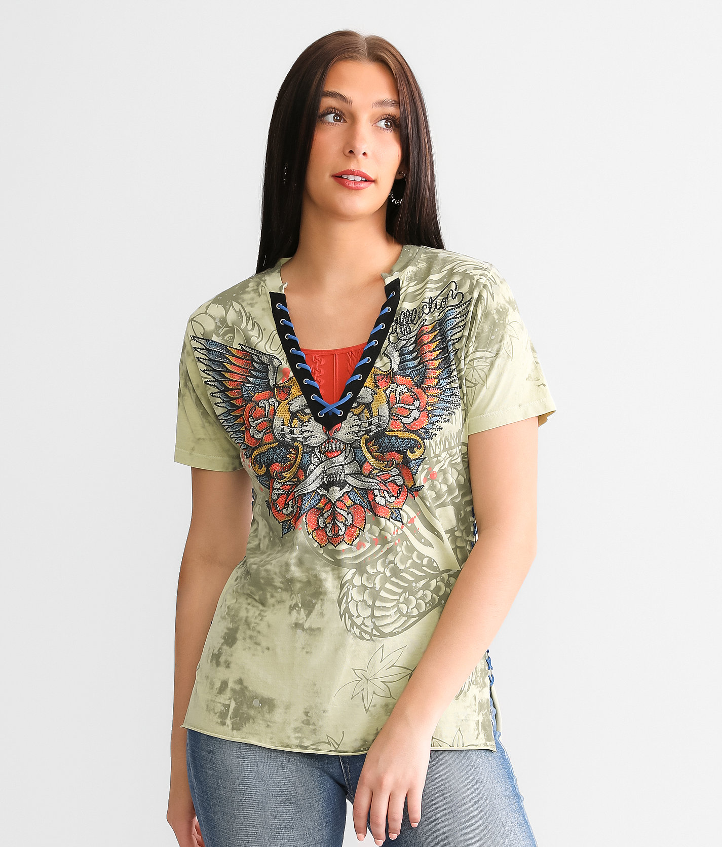 Affliction Midnight Mystic T-Shirt - Women's T-Shirts in Bog Pigment Dye