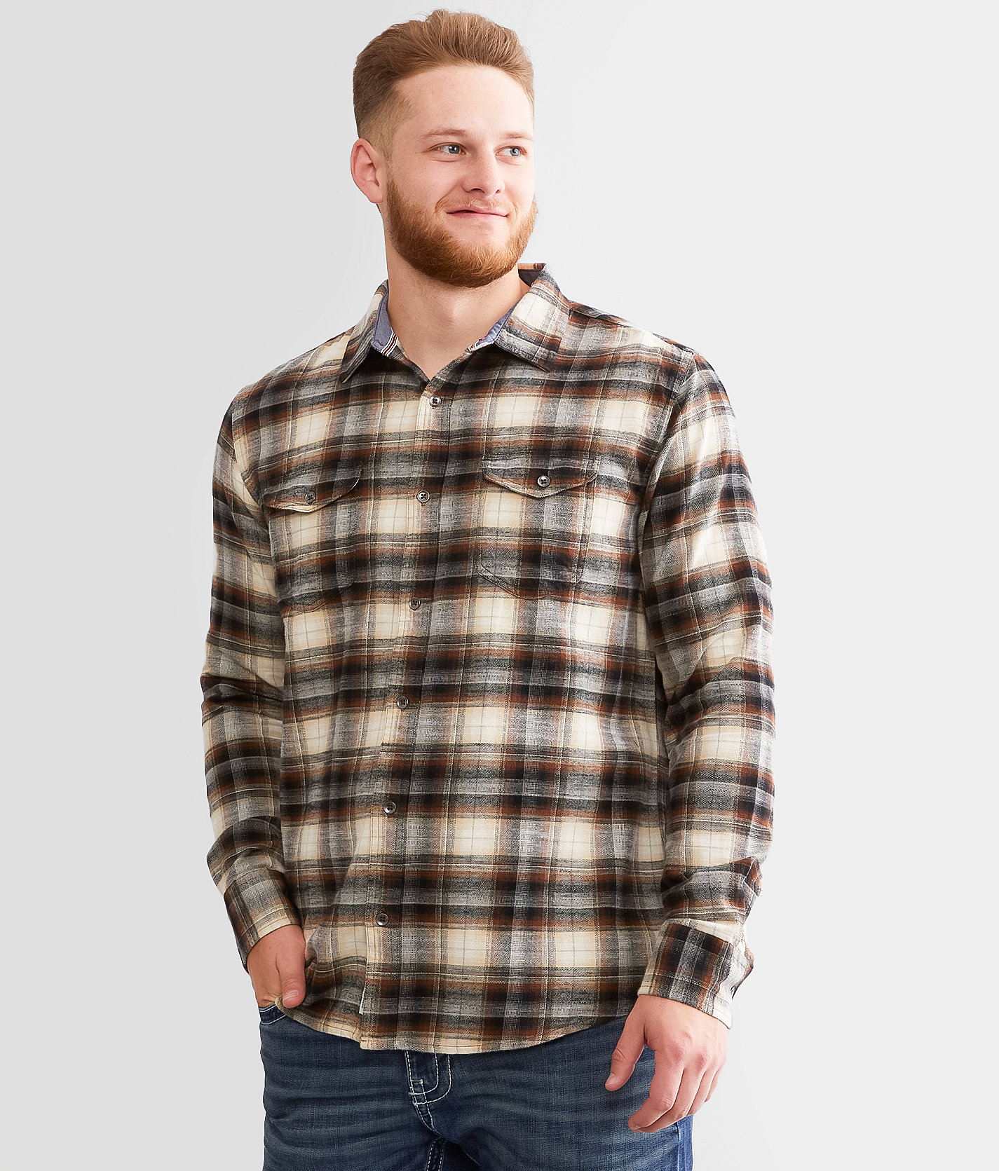 Flag & Anthem Gorman Plaid Flannel Shirt - Men's Shirts in Brown Cream Black