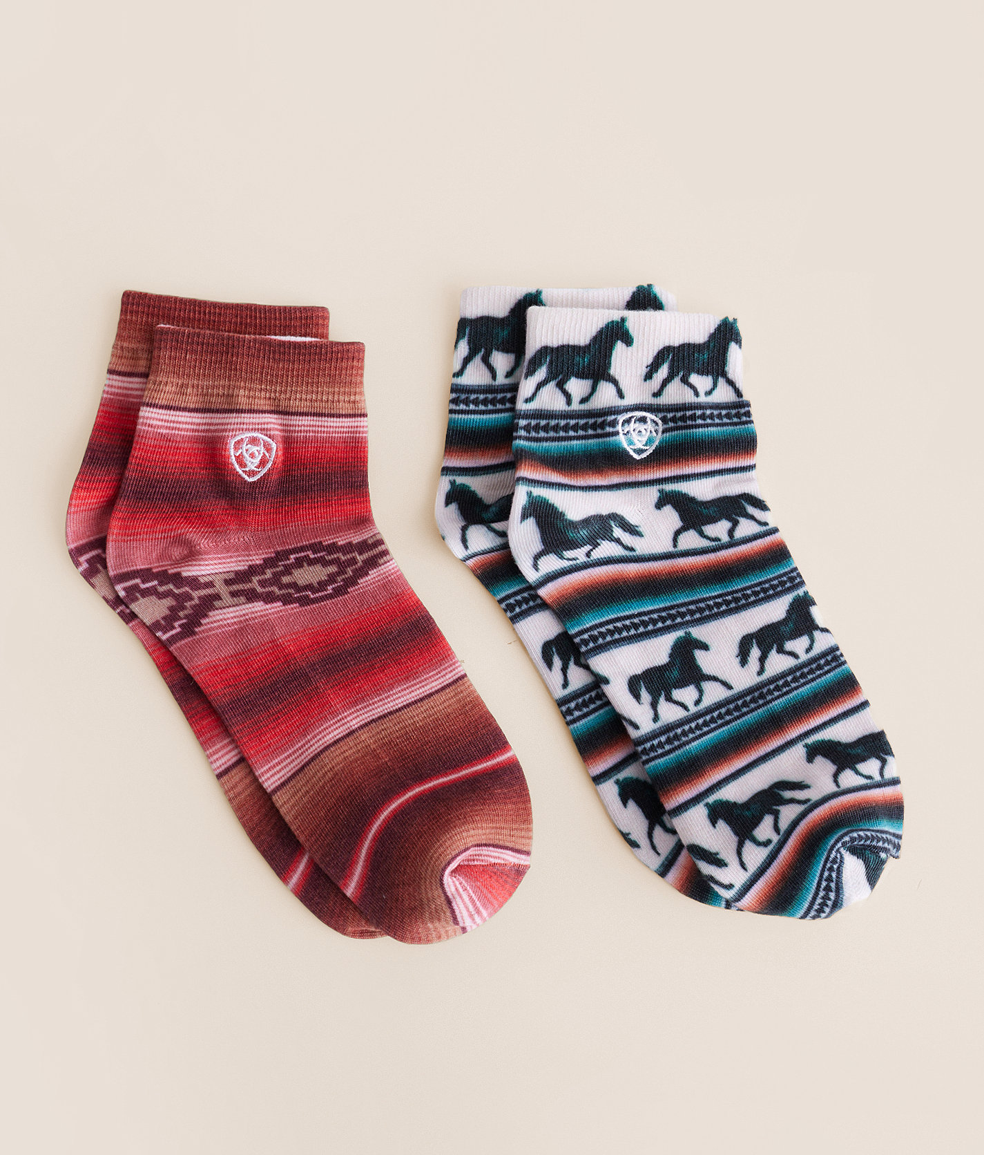 Ariat 2 Pack Serape Horse Socks - Women's Socks in Black Cream Serape