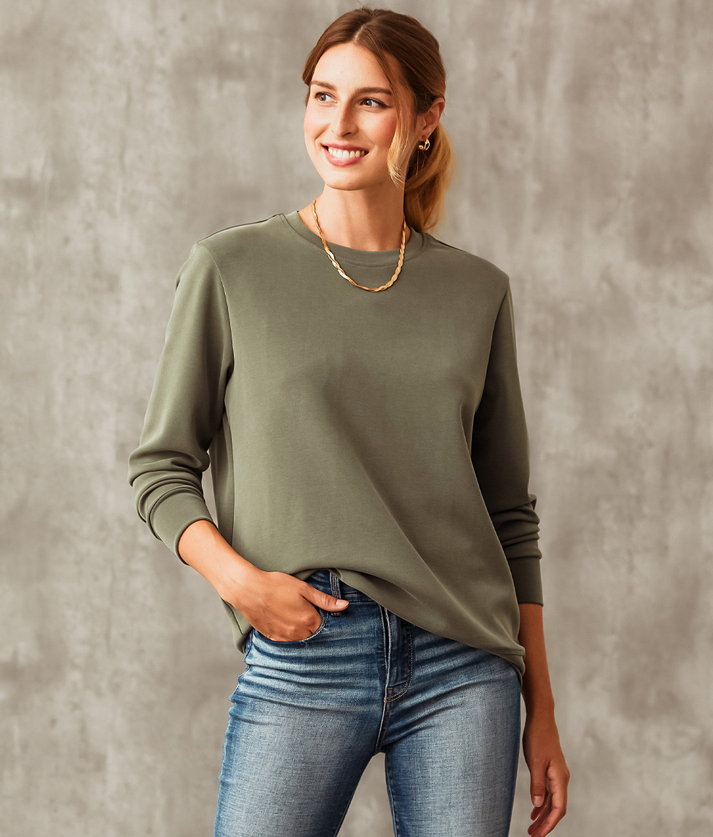 Buckle Black Modal Blend Pullover - Women's Sweatshirts in Olive