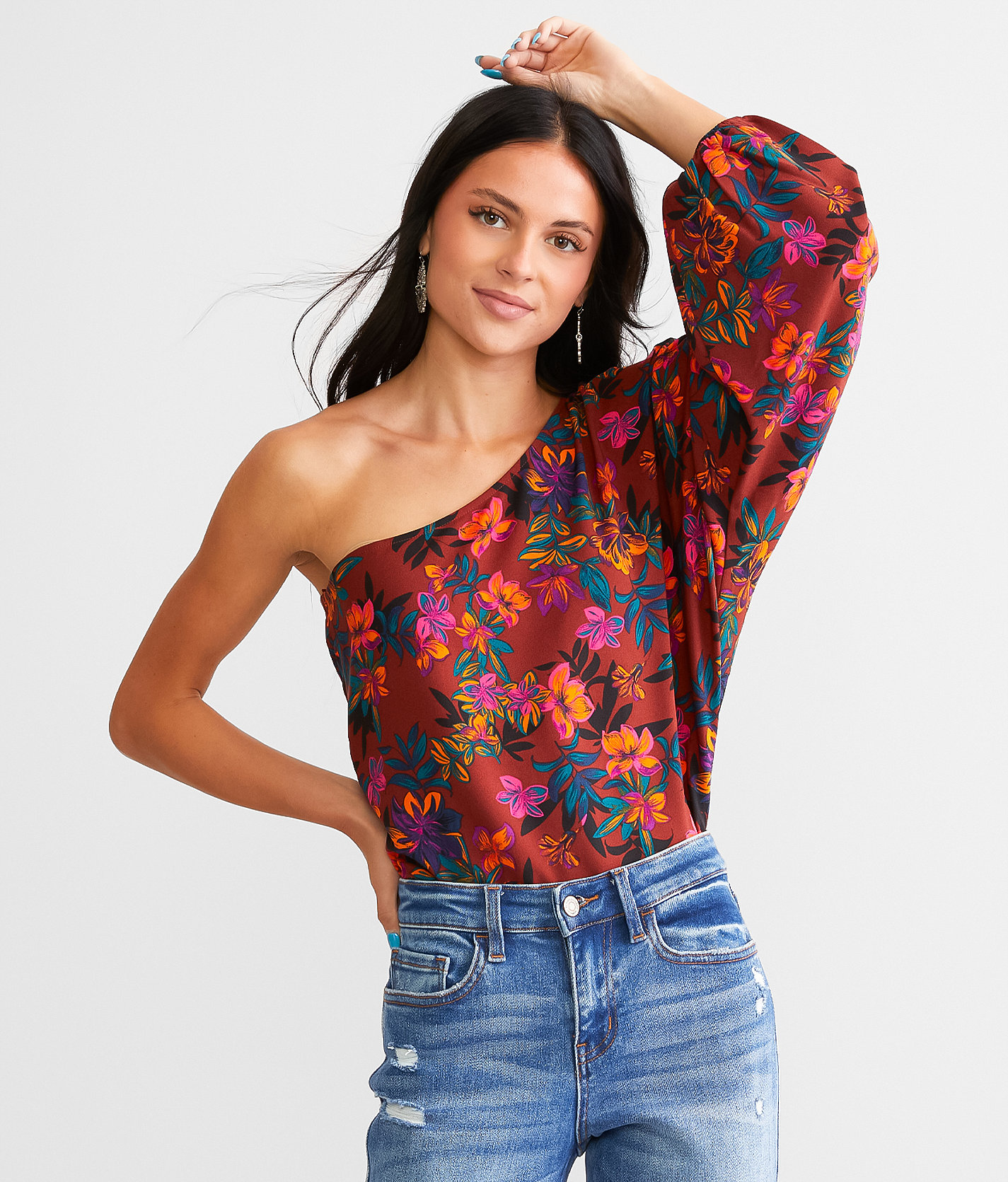 Willow & Root Floral One Shoulder Top - Women's Shirts & Blouses in Rust Multi