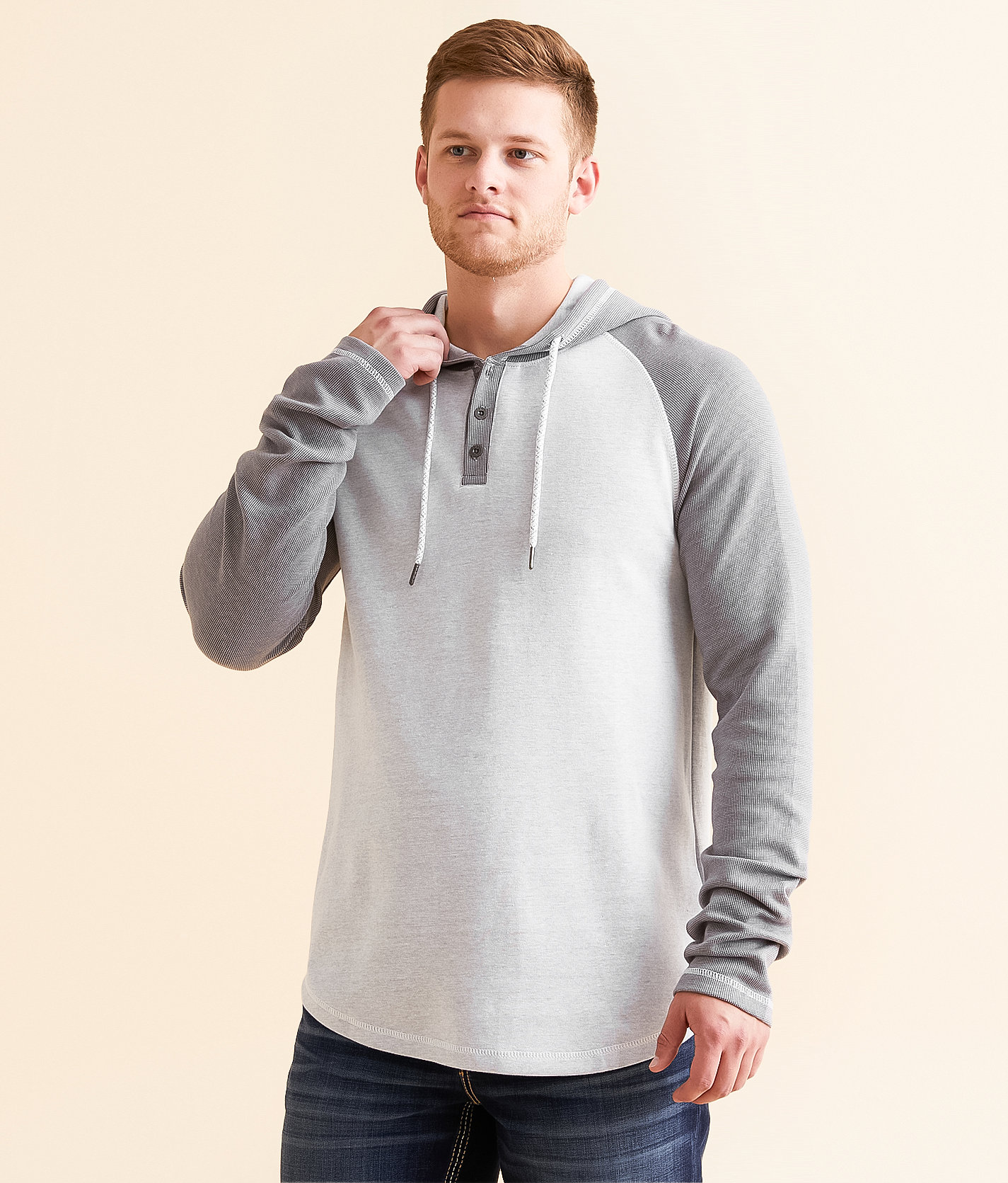 BKE Raglan Henley Hoodie - Men's Sweatshirts in Charcoal Grey