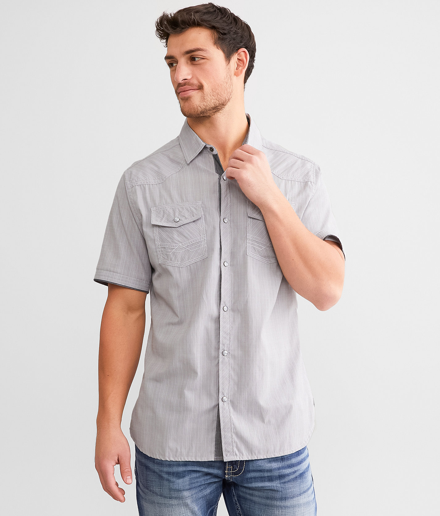 BKE Striped Athletic Shirt - Men's Shirts in Grey