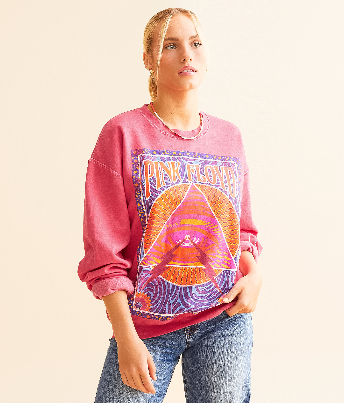 Merch Traffic Pink Floyd Oversized Band Pullover - Women's Sweatshirts in Pink