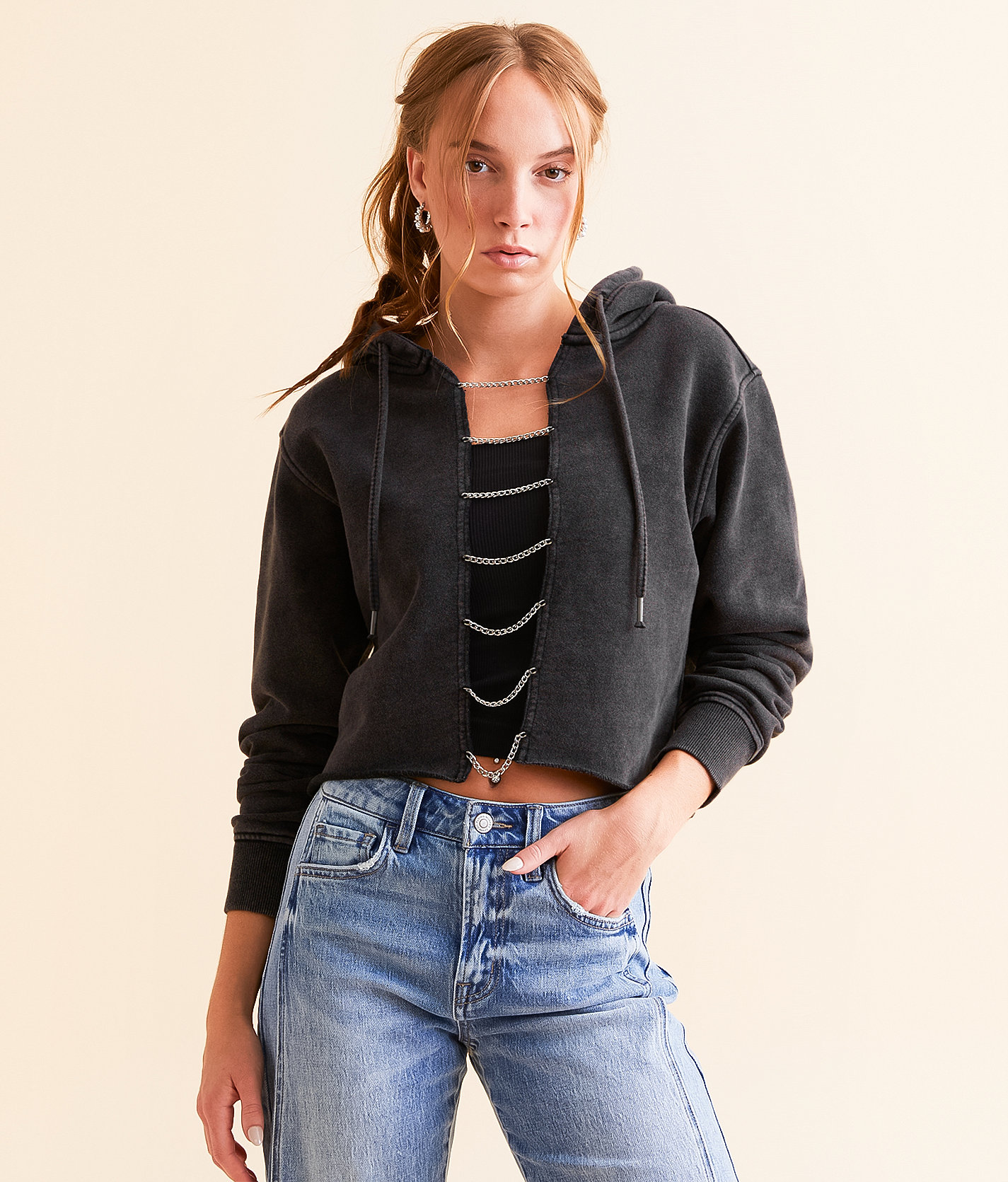 Gilded Intent Chain Hooded Sweatshirt - Women's Sweatshirts in Washed Black