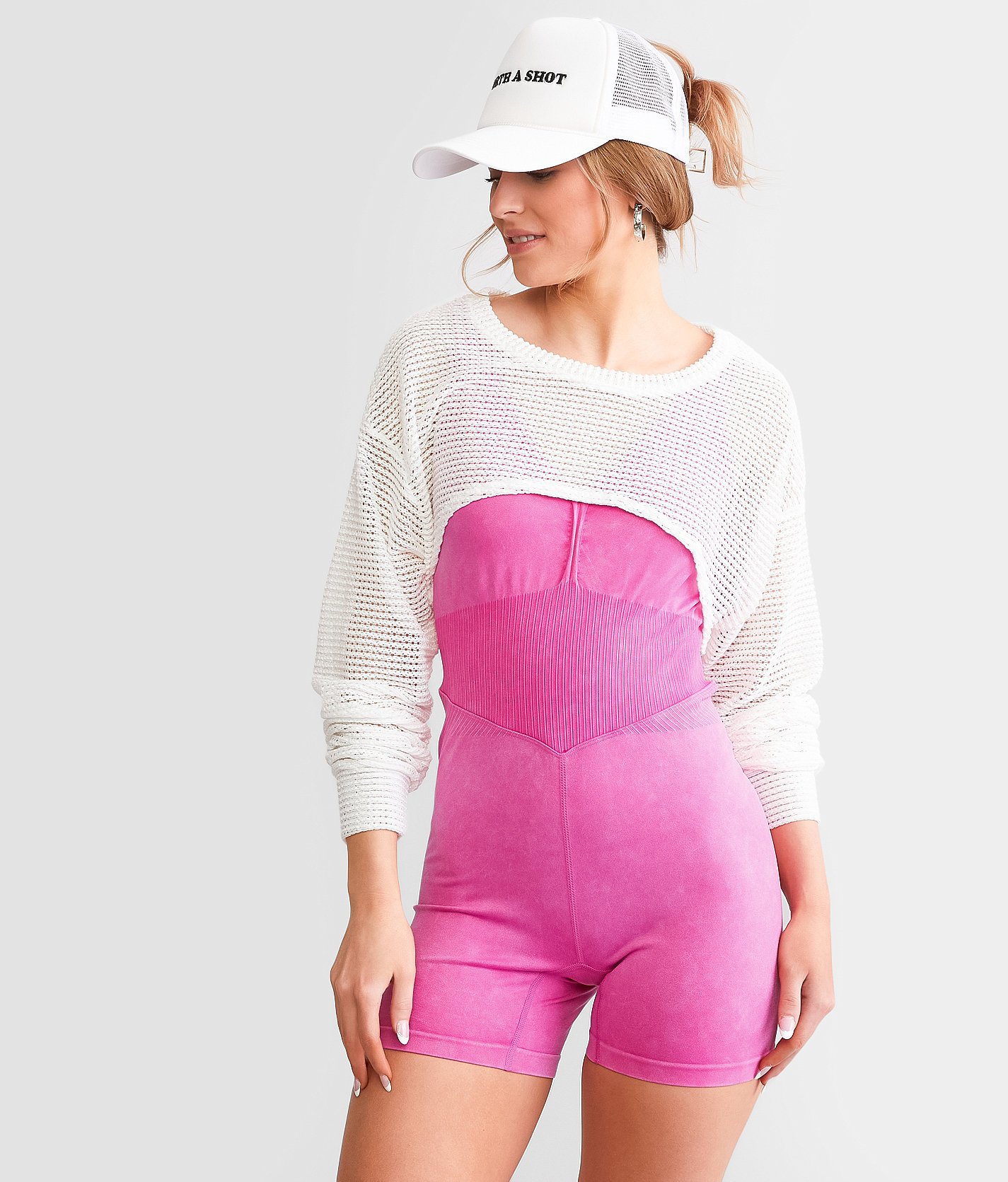 Electrica Contoured Stretch Romper - Women's Activewear in Washed Magenta