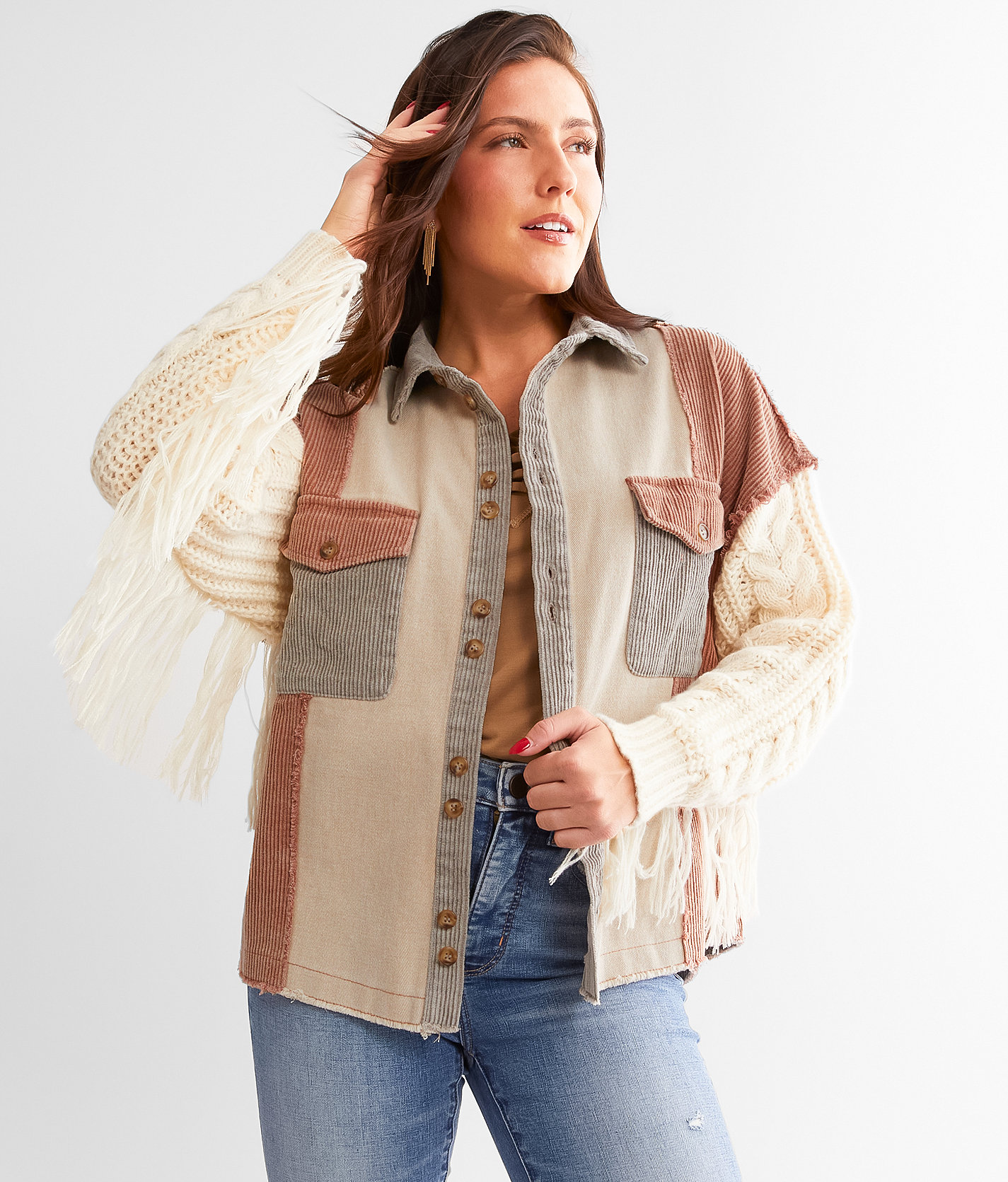 BKE Fringe Corduroy Jacket - Women's Coats & Jackets in Rust Beige