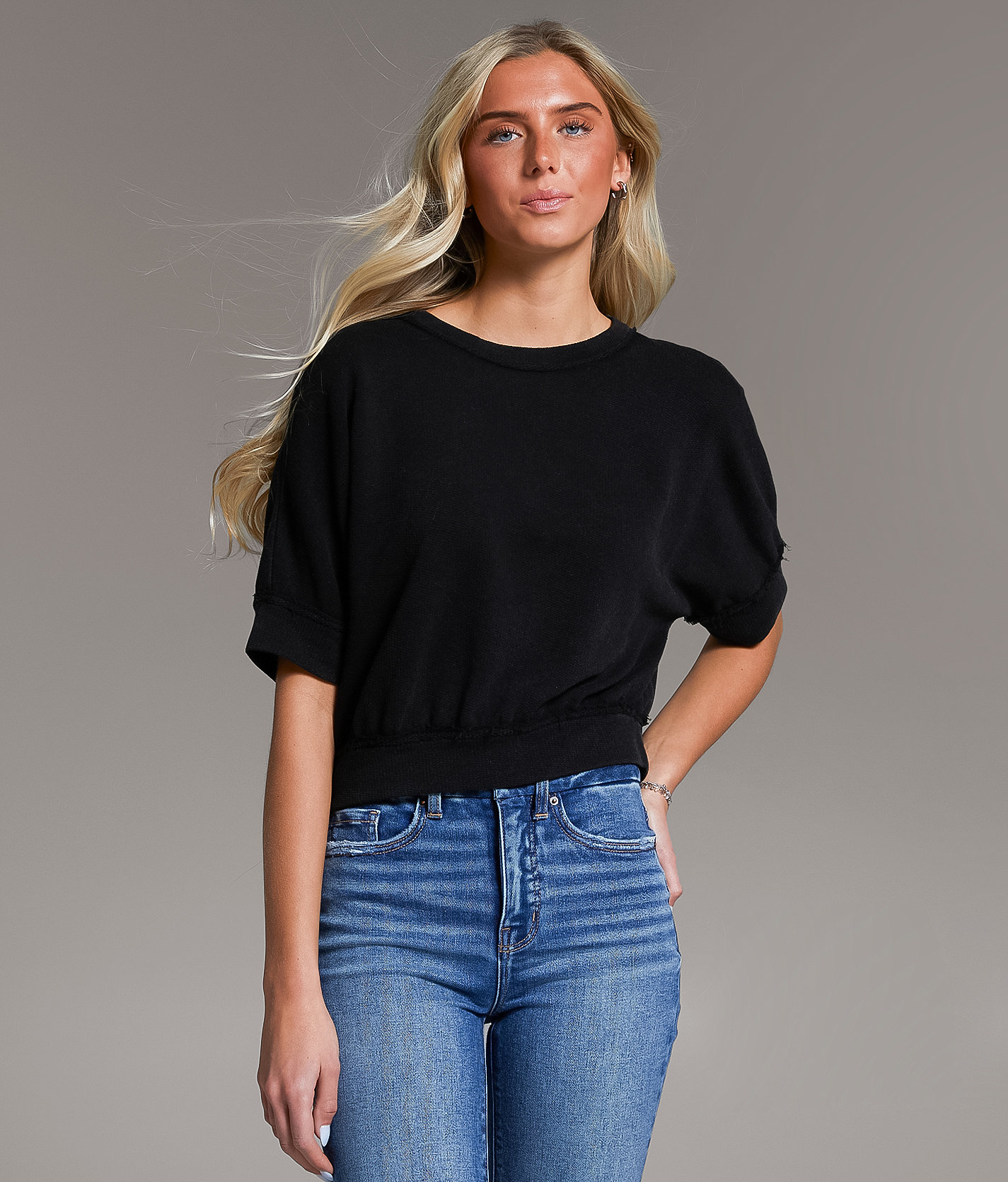 BKE Banded Top - Women's Shirts & Blouses in Washed Black