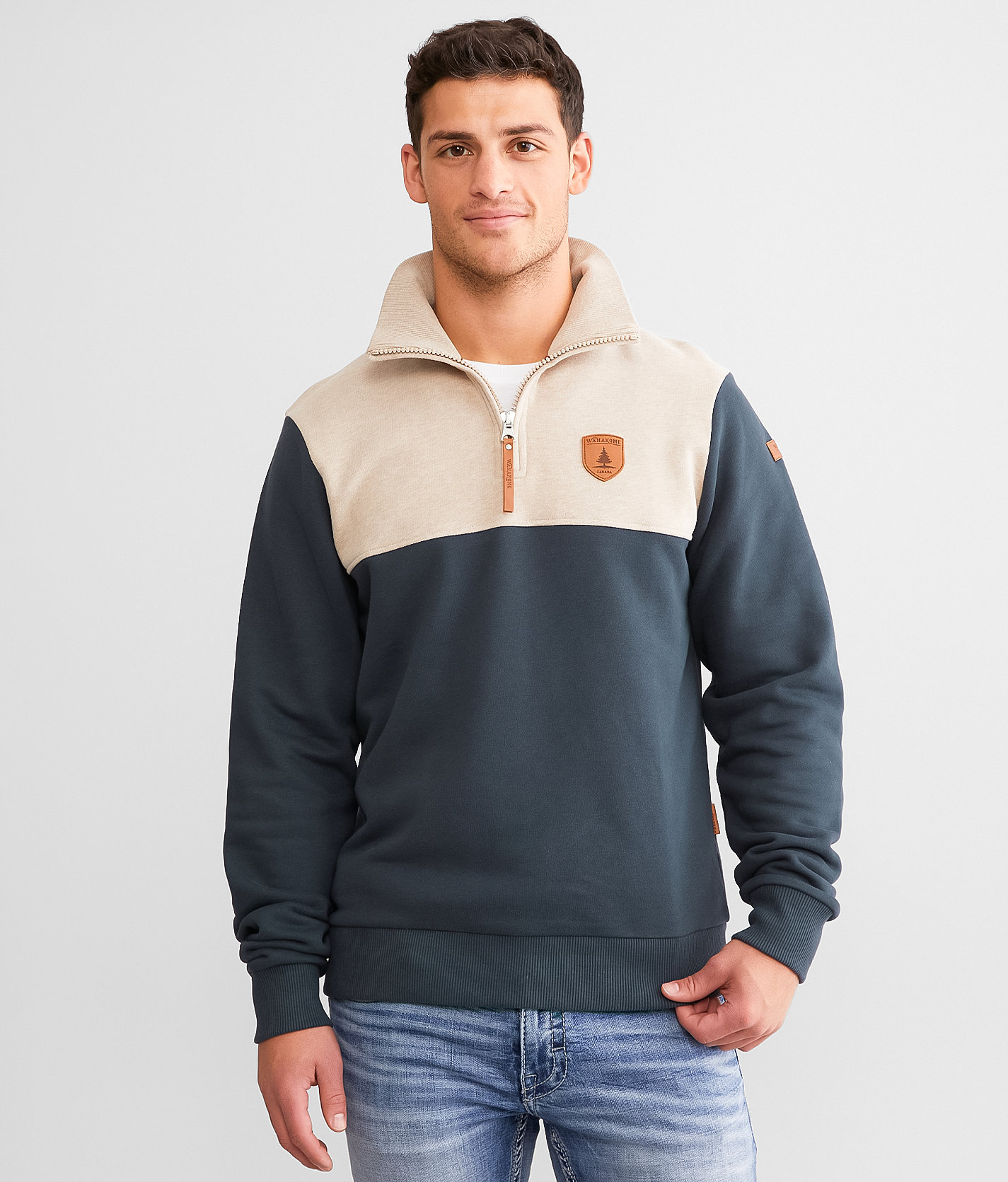 Wanakome Bennett Color Block Pullover - Men's Sweatshirts in Tan Heather Midnight