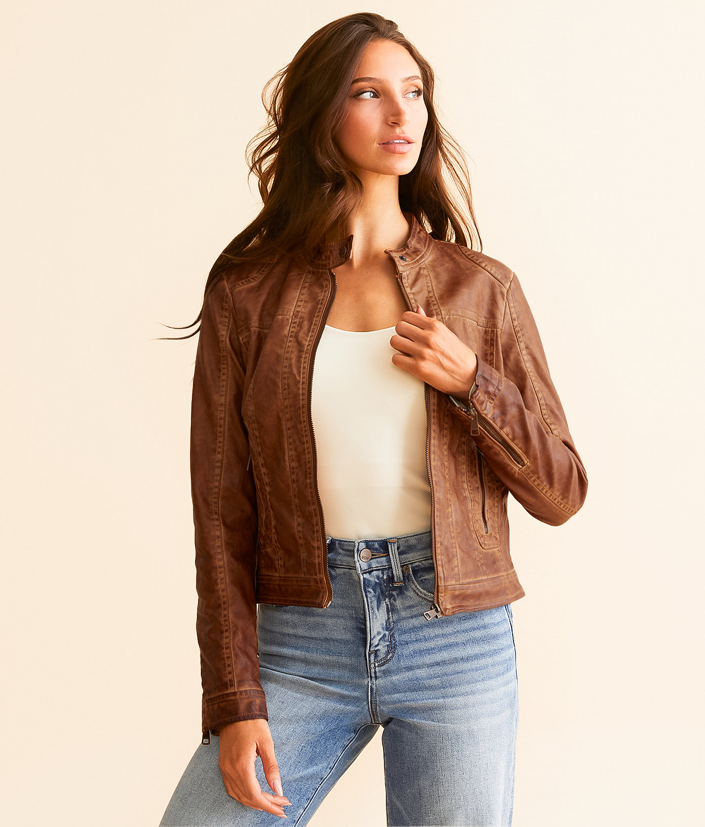 Stoosh Faux Leather Jacket - Women's Coats & Jackets in Tobacco