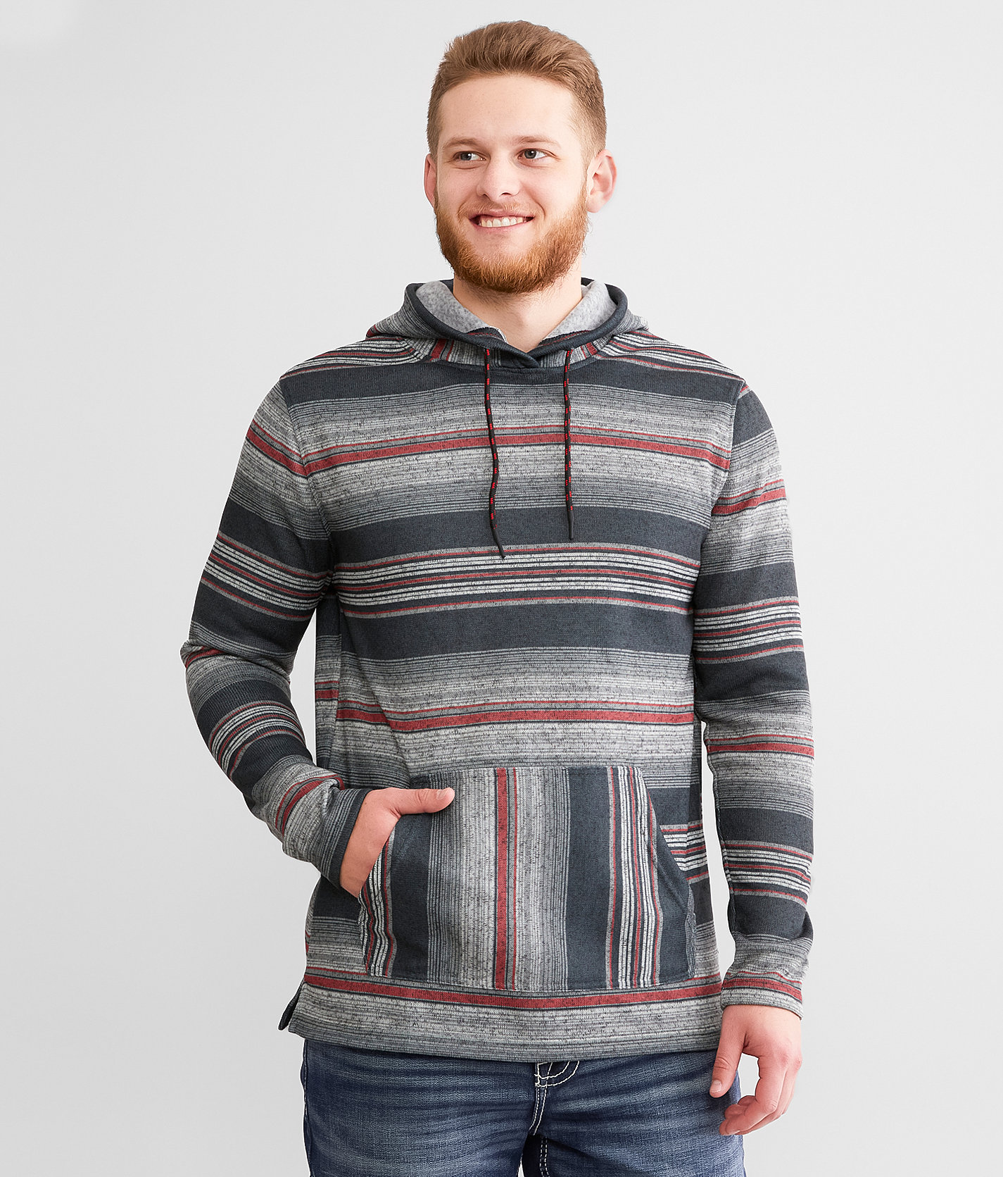 Departwest Baja Striped Hoodie - Men's Sweatshirts in Black Red