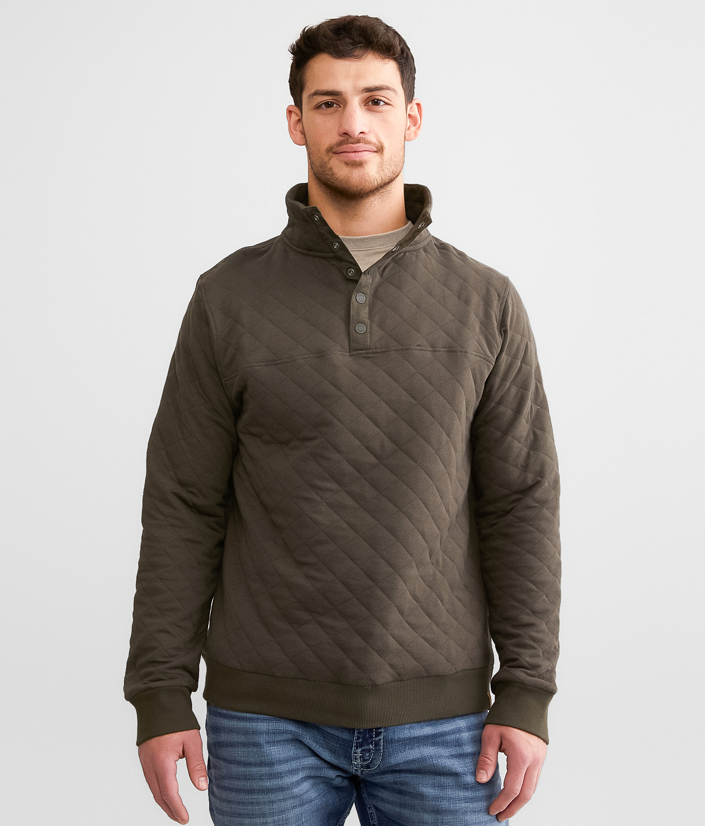 tentree Quilted Quarter Snap Pullover - Men's Sweatshirts in Black Olive Green