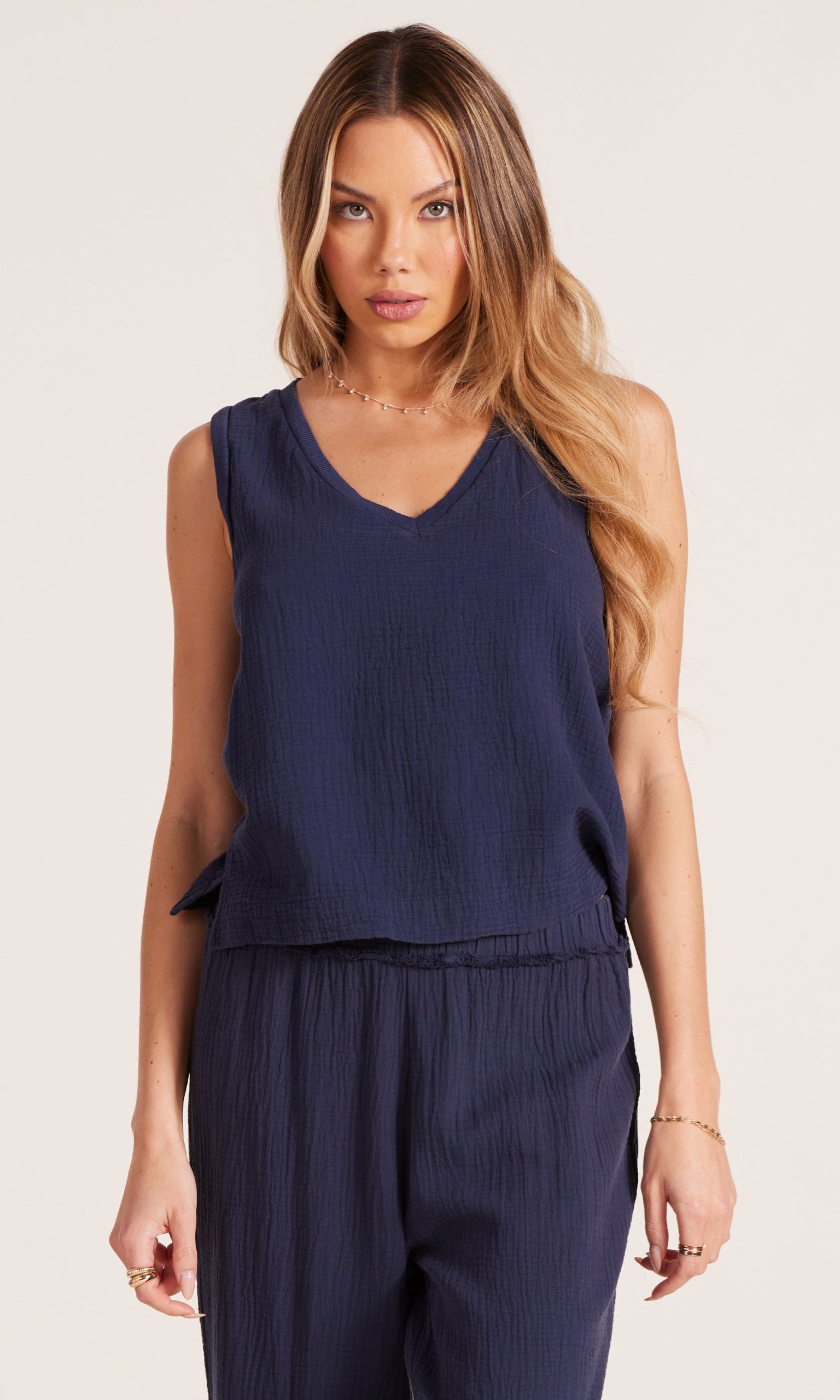 Bobi Beach Gauze Tank-Navy