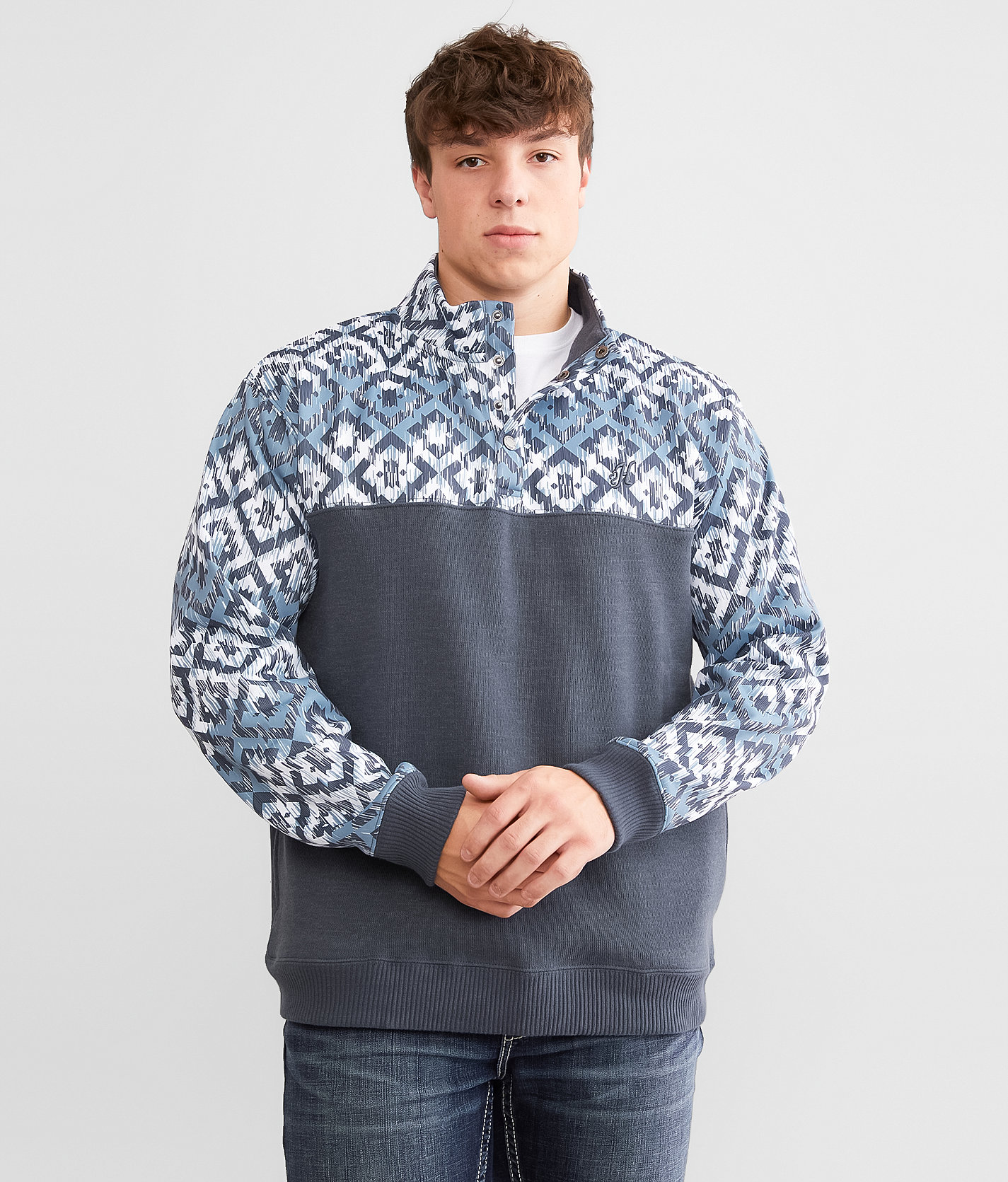 Hooey Stevie Quarter Snap Pullover - Men's Sweatshirts in White Blue