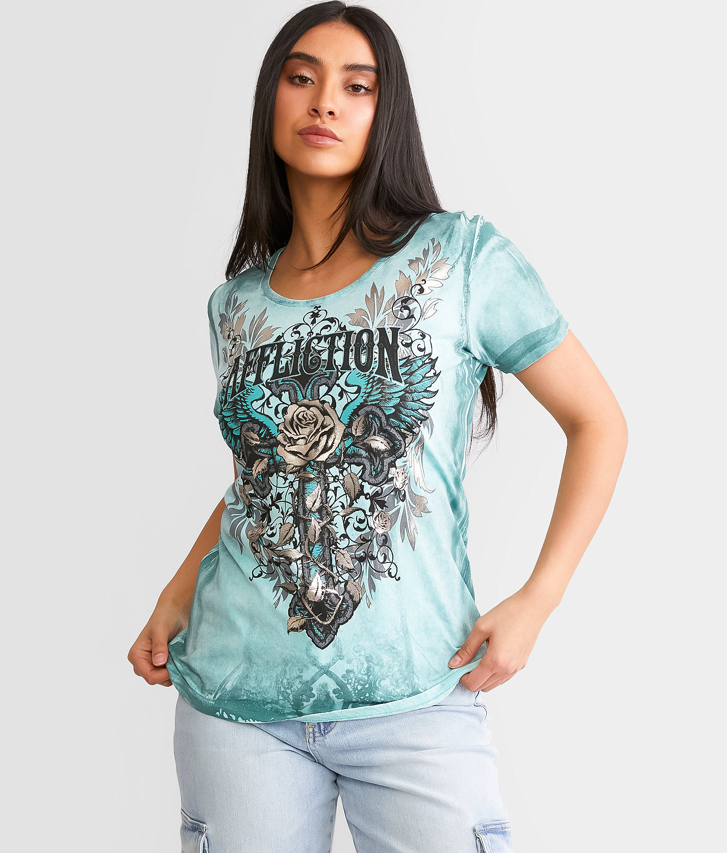 Affliction Twisted Vine T-Shirt - Women's T-Shirts in Biscay Bay Lava Wash