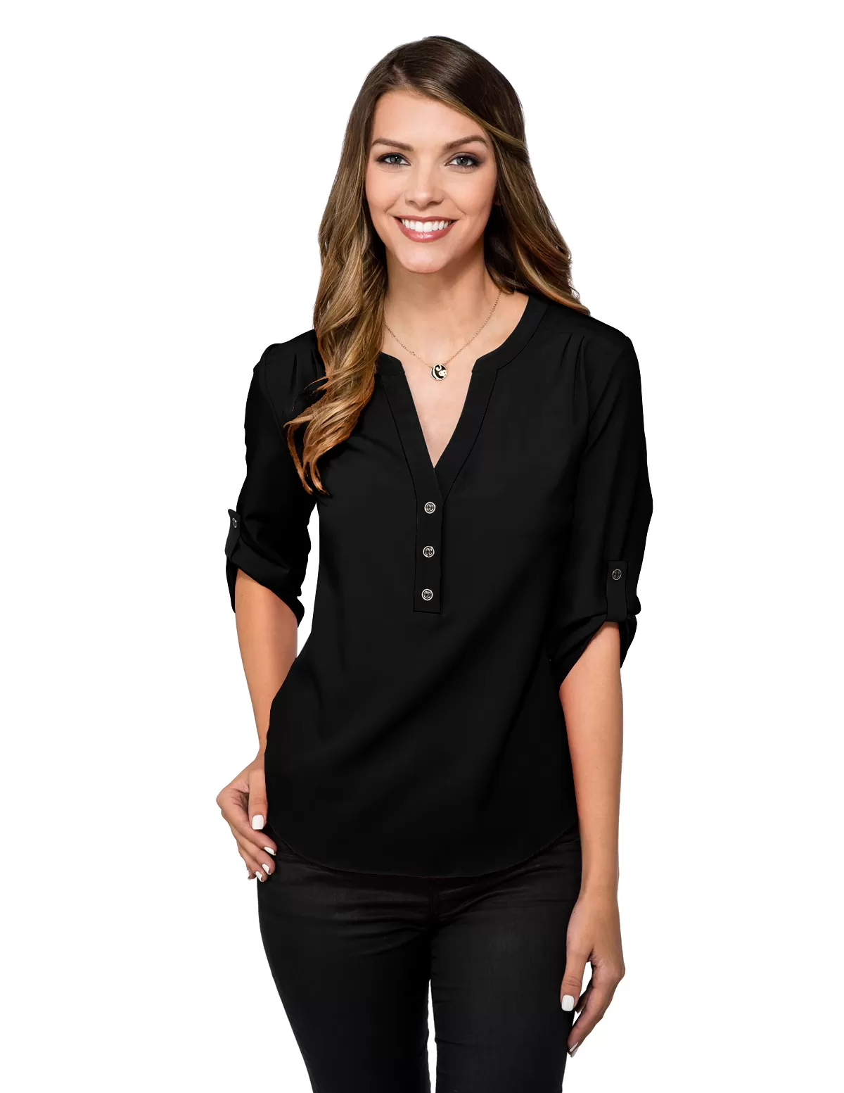 Tri Mountain Lb758 Amelia Women'S 3/4 Sleeve Woven Tunic Shirt