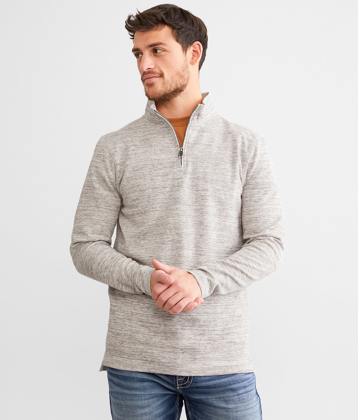 BKE Saranac Quarter Zip Pullover - Men's Sweatshirts in Cream Brown