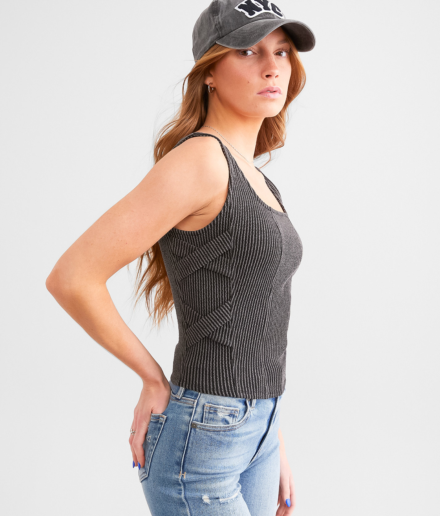 Gilded Intent Textured Tank Top - Women's Tank Tops in Washed Black